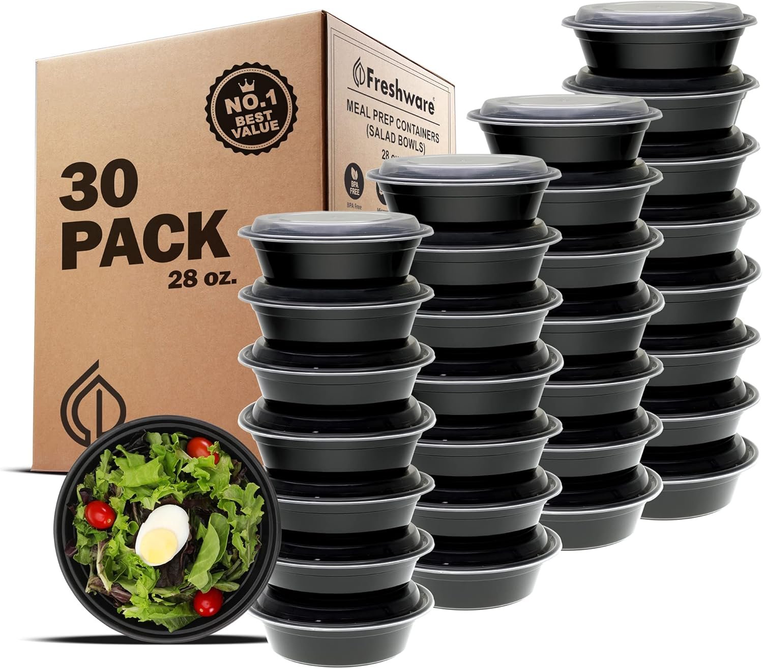 Saját márkás étel-előkészítő tál konténerek [30 db] műanyag fedéllel leveshez salátához egyedi logóval BPA-mentes rakásolható bento box ebédszállító mikro-/mosogatógép-/fagyasztó-biztonságos gyártótól (830 ml)