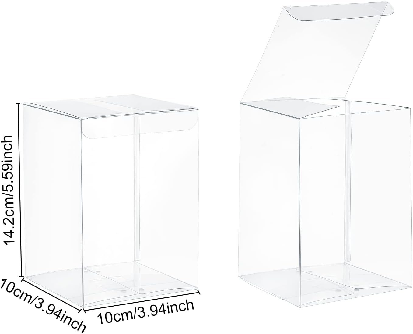 Egyedi Logó 15 db átlátszó téglalap alakú PVC favor ajándékdoboz 9,9x9,9x14 cm Saját Márkás esküvői parti cukorka cupcake anyák napja fesztivál csomagolás Gyártó