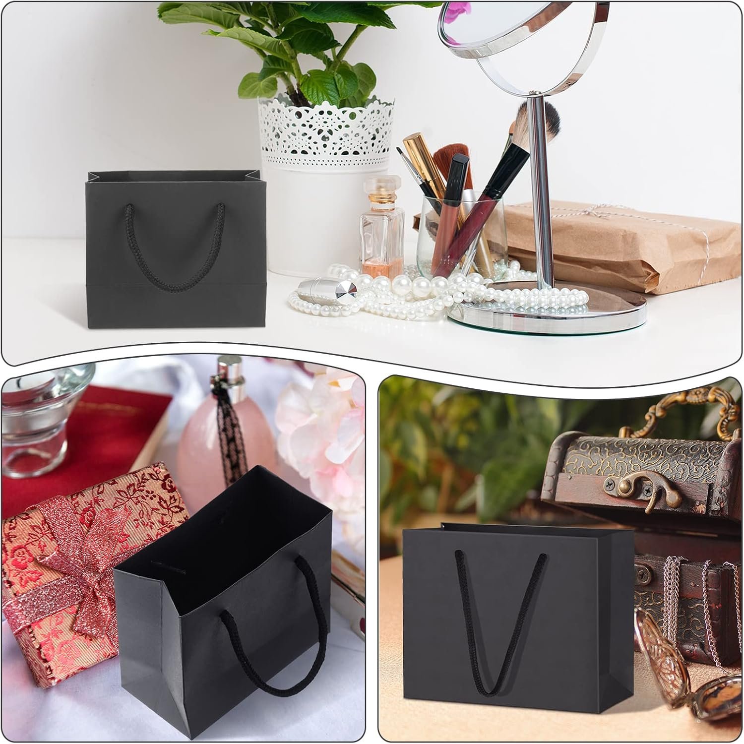 Saját Márkás 100 db Fekete Erősített Mini Fogantyús Papírajándékzsák 10 x 12 x 6 cm Egyedi Logóval Kisvállalkozásoknak Party Esküvői Valentin Gyártótól