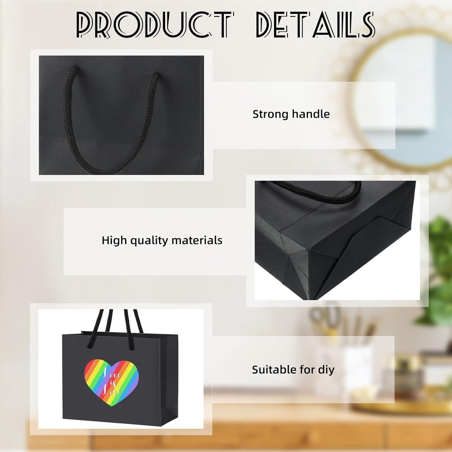 Saját Márkás 100 db Fekete Erősített Mini Fogantyús Papírajándékzsák 10 x 12 x 6 cm Egyedi Logóval Kisvállalkozásoknak Party Esküvői Valentin Gyártótól