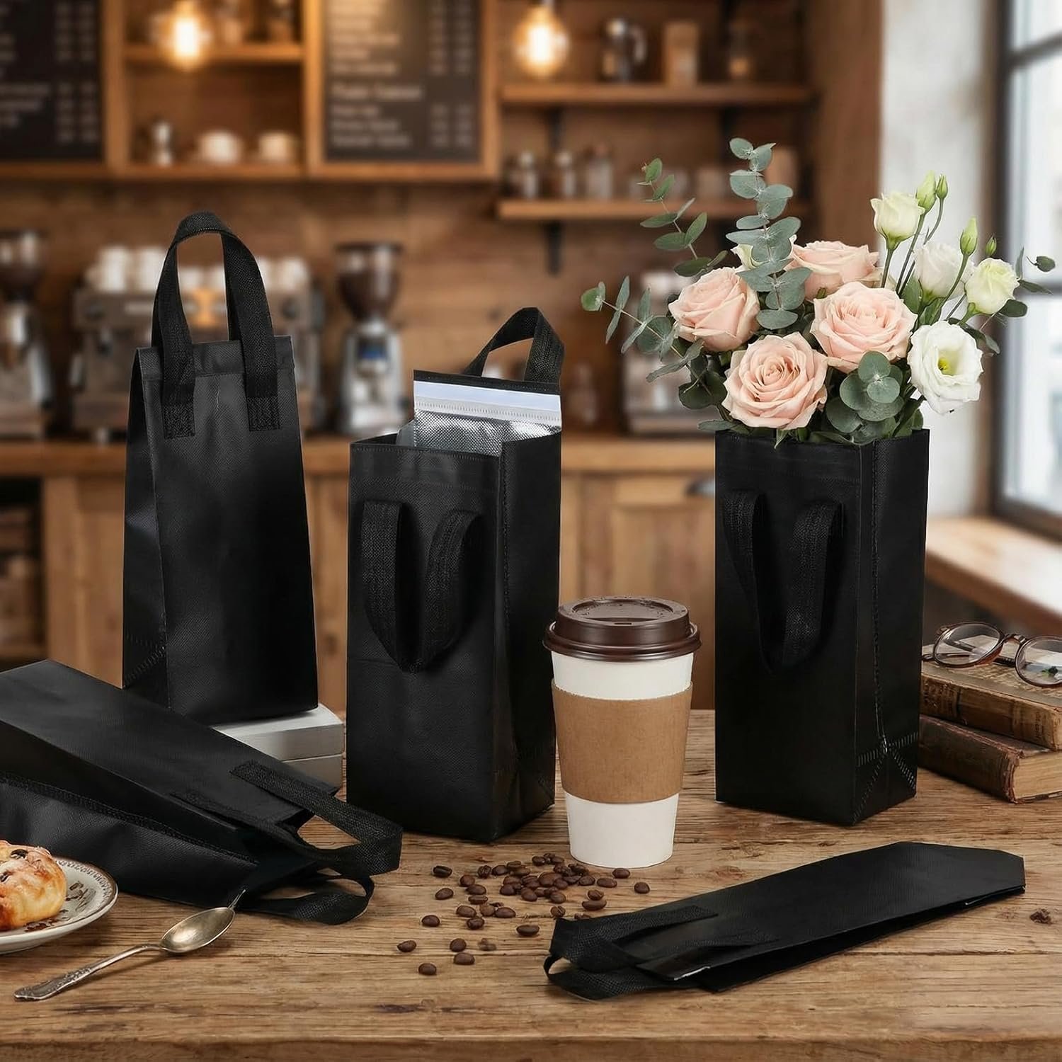 Saját Márkás 50 db Hőszigetelt Poháras Hordozó Táskák Szállításra Kis Eldobható Termikus Takeaway Zsákok Füllel Kávé Tejtea Meleg Hideg Fagyasztott Ételekhez Egyedi Logóval Közvetlen Gyártótól