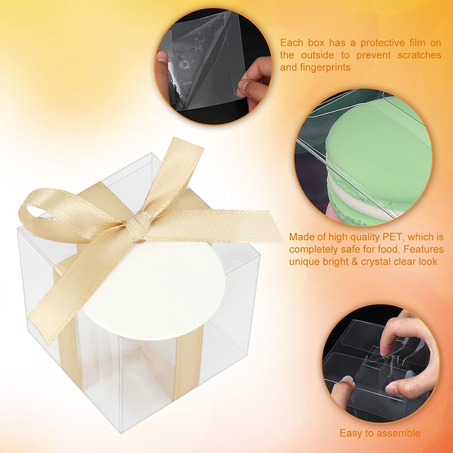 Saját Márkás 35 db Átlátszó PET Ajándékdoboz Egyedi Logóval 10x10x10 cm Fedéllel Műanyag Muffin Doboz Esküvői Baby Shower Favorokhoz Gyártótól