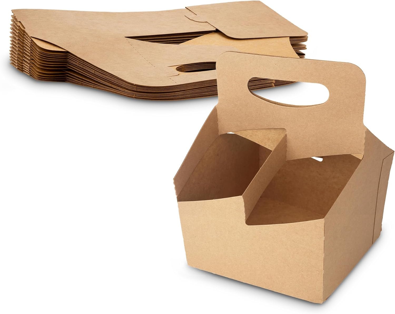 Egyedi Logós Kraft 4 Csészes Pohárhordozó Saját Márkás 6.5" x 6.5" x 9" Eldobható Ital Tartó 30 Db Megbízható Beszállítótól