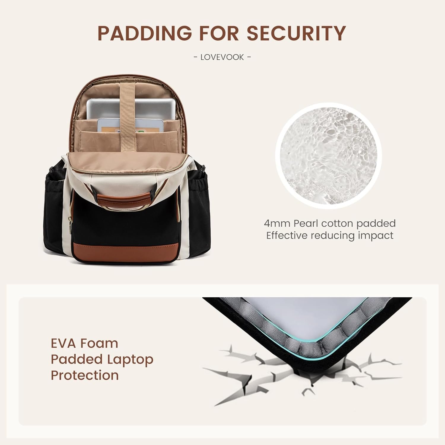 Egyedi logós női laptop hátizsák nagy kapacitású pohárzsebbel 15,6 hüvelykes laptopra saját márkás vízálló üzleti tanári utazótáska bézs-fekete-barna beszállítótól