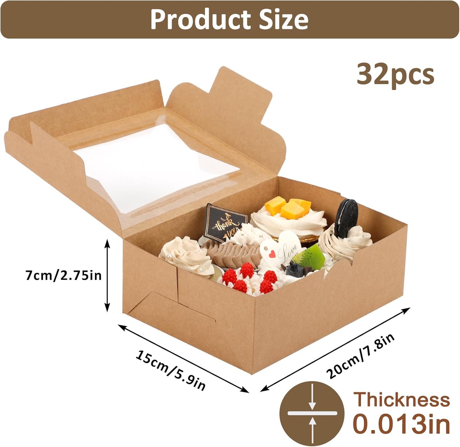 Saját Márkás Ablakos Süteménydoboz Egyedi Logóval 32 db 8x6x2.5 3 Stílus Csokoládé Eper Desszert Fánk Cupcake Muffin Gyártótól