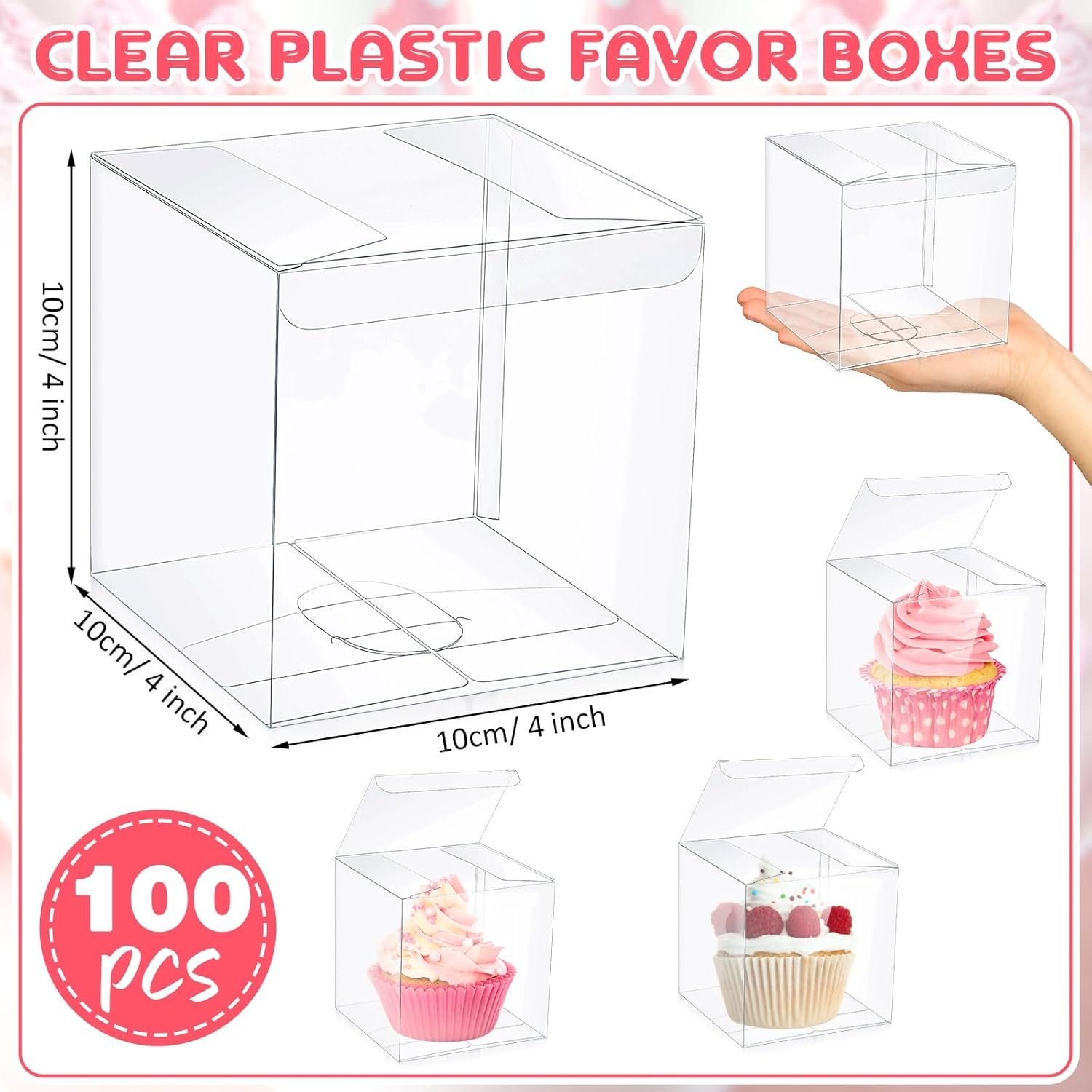 Saját Márkás Átlátszó Műanyag Ajándékdobozok Egyedi Logóval 100 db 10x10x10 cm PVC Cukorka Makaron Cupcake Esküvő Babazuhany Partira Iskolakezdéshez Beszállító