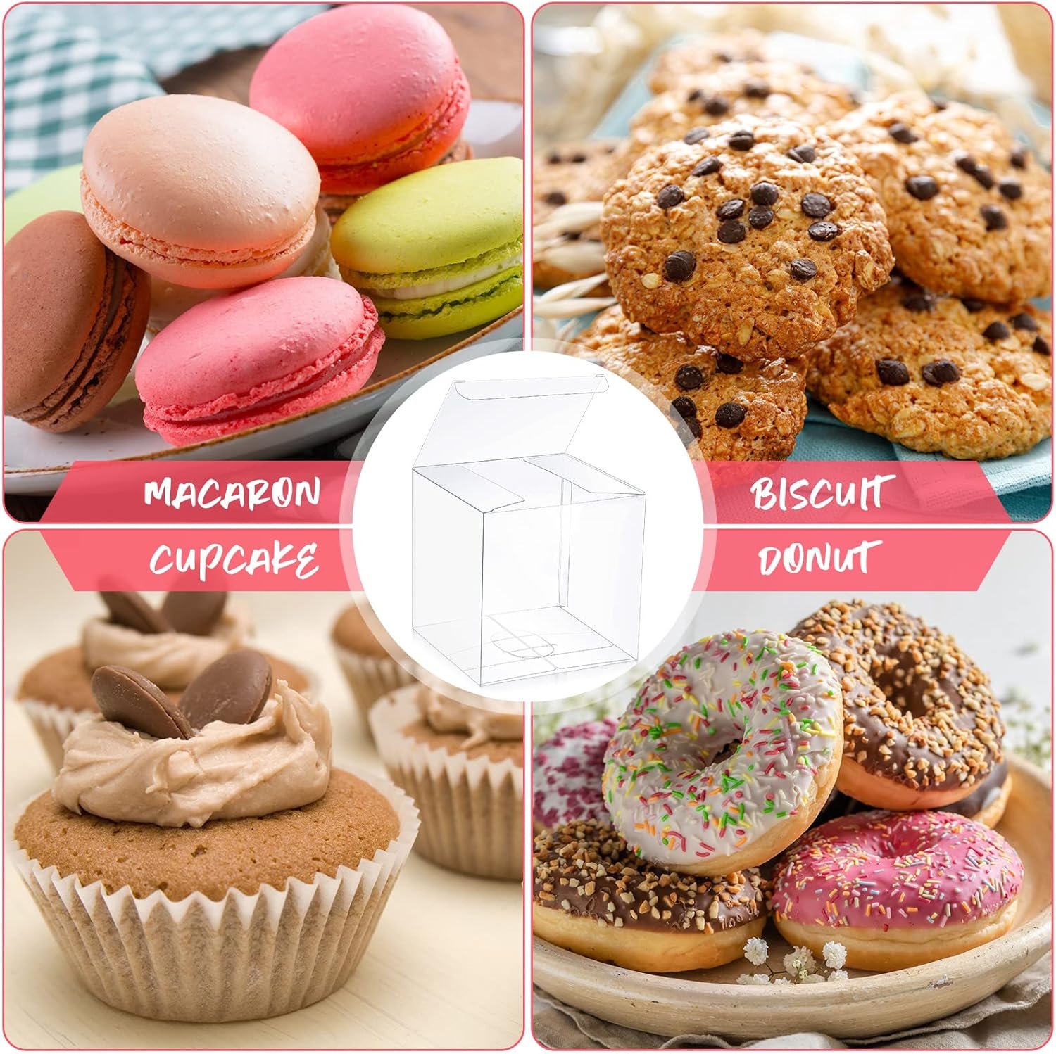 Saját Márkás Átlátszó Műanyag Ajándékdobozok Egyedi Logóval 100 db 10x10x10 cm PVC Cukorka Makaron Cupcake Esküvő Babazuhany Partira Iskolakezdéshez Beszállító