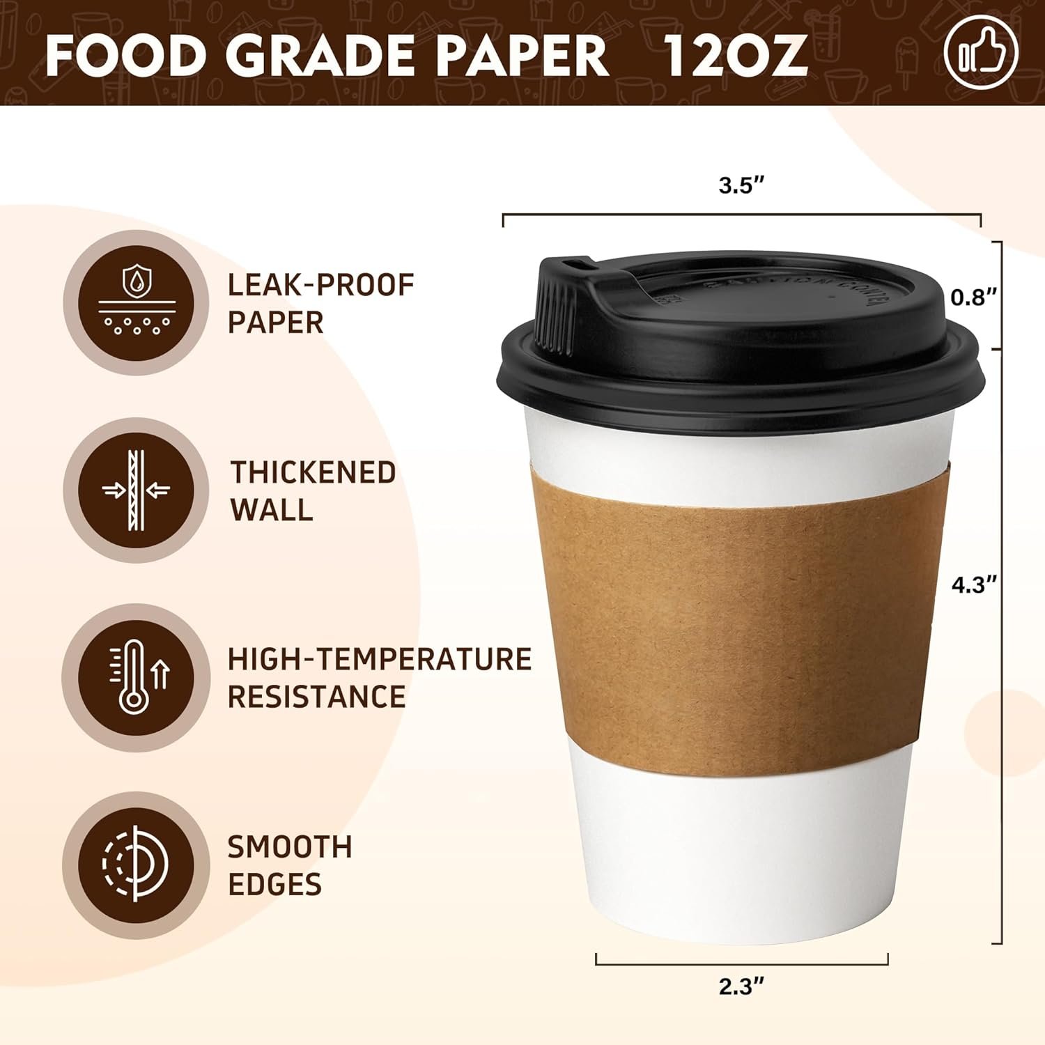 Egyedi Logós 12 oz 50 Db Fedéllel Termohüvellyel Ellátott Kávéspohár Saját Márkás Elvitelre Szánt Papírpoharak Kávézók Bisztrók Számára Megbízható Beszállítótól