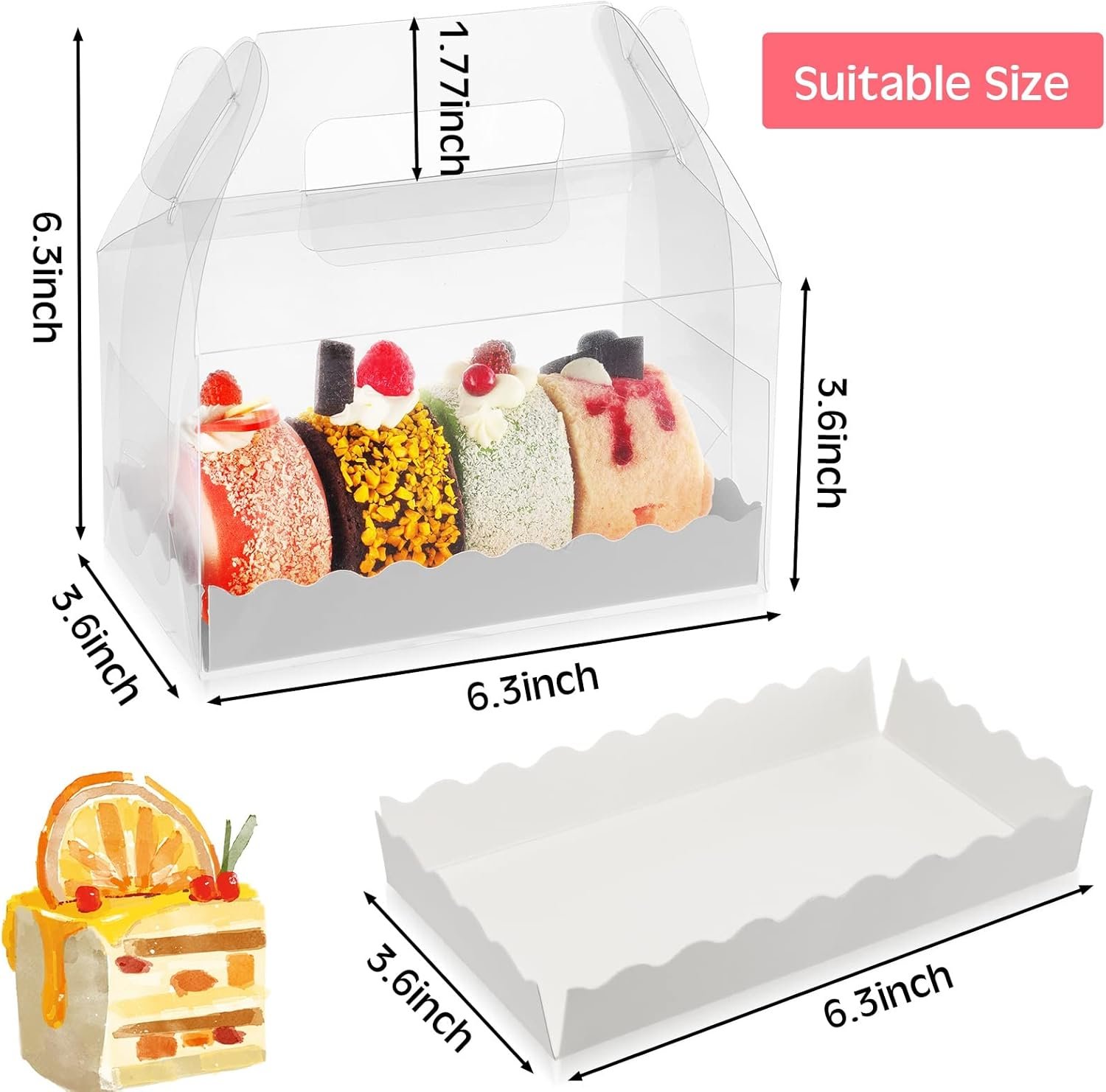 Saját Márkás Átlátszó Tetős Dobozok 25 Db Sütemény Ajándék Finomságdobozok Karton Fogantyúval Keksz Piskóta Cupcake Desszert Esküvő Partira Egyedi Logóval 6.3 x 3.6 x 3.6'' Beszállítótól