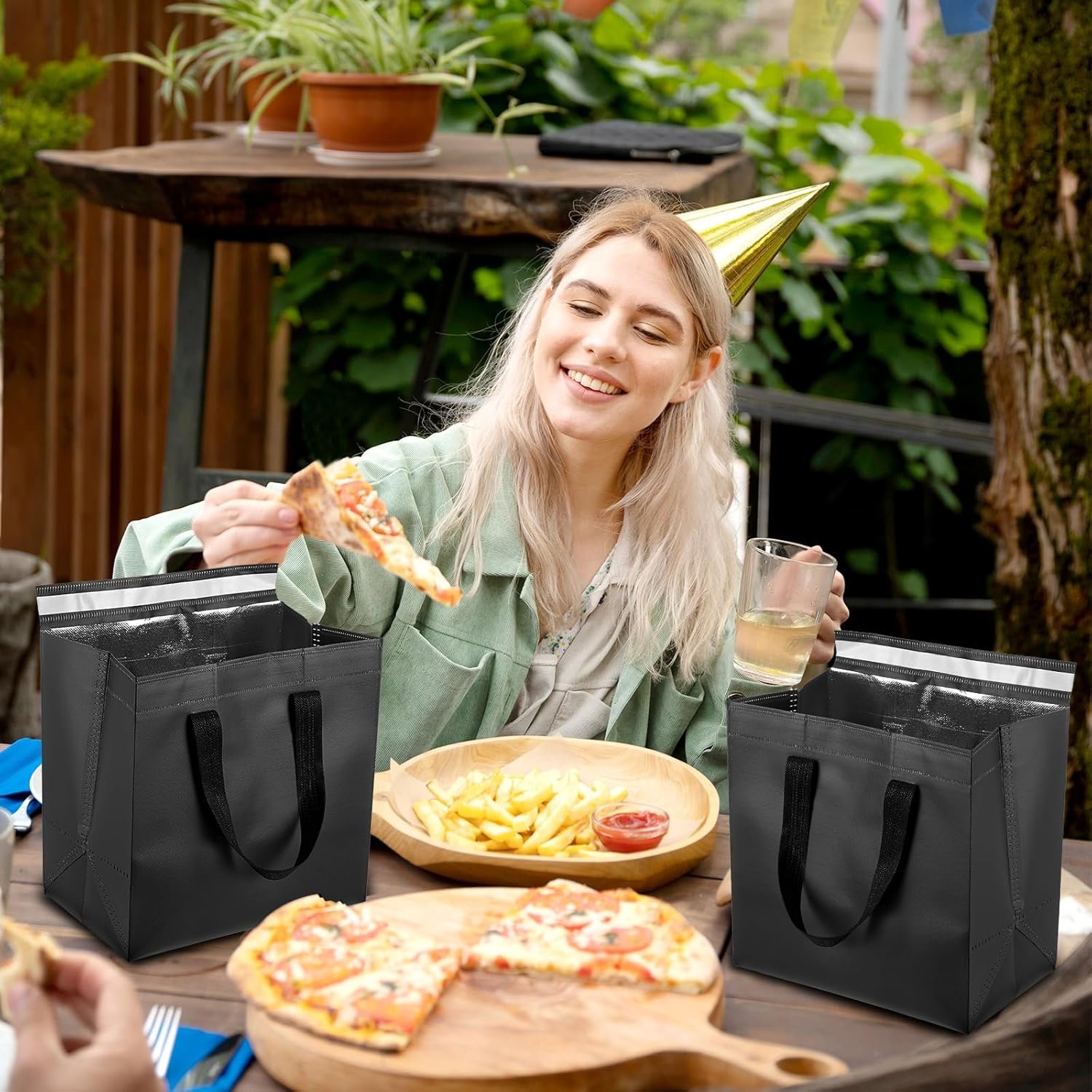 Saját Márkás Szigetelt Hőszigetelő Elviteles Táskák Egyedi Logóval 20 Db Kávé Tejtea Pizza Friss Tengerégy Meleg Hideg Ételes Hűtés Catering Étterem Nagyker Gyártótól 24x15x24 cm Fekete