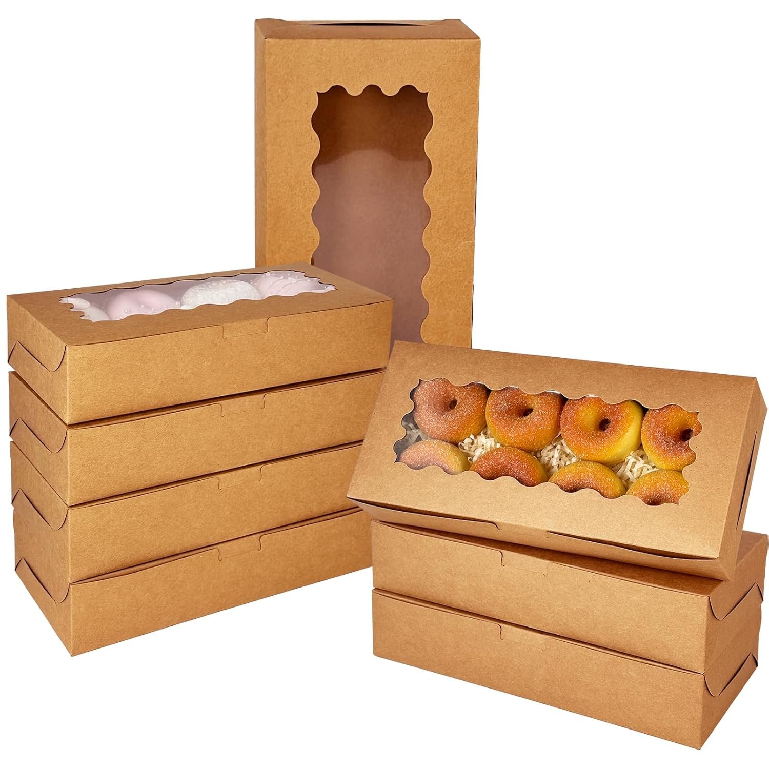 Egyedi Logós saját márkás 50 db barna ablakos kekszdoboz 30,5x14x6,4 cm sütemény péksütemény csomagoláshoz gyártótól