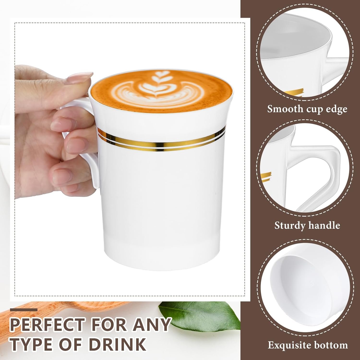 Saját Márkás Füles Peremes Műanyag Kávébögrék 48 db 8 oz Egyedi Logóval Egyszer Használatos Teáscsészék Espresszóhoz Esküvőre Fehér Arany Gyártó