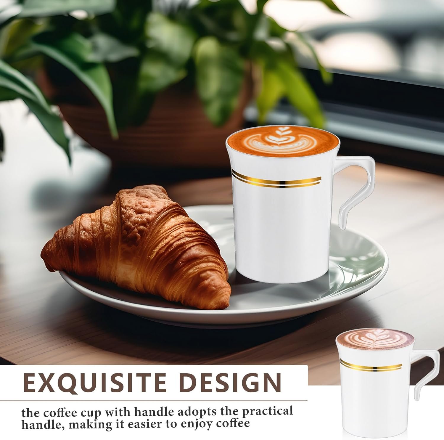 Saját Márkás Füles Peremes Műanyag Kávébögrék 48 db 8 oz Egyedi Logóval Egyszer Használatos Teáscsészék Espresszóhoz Esküvőre Fehér Arany Gyártó