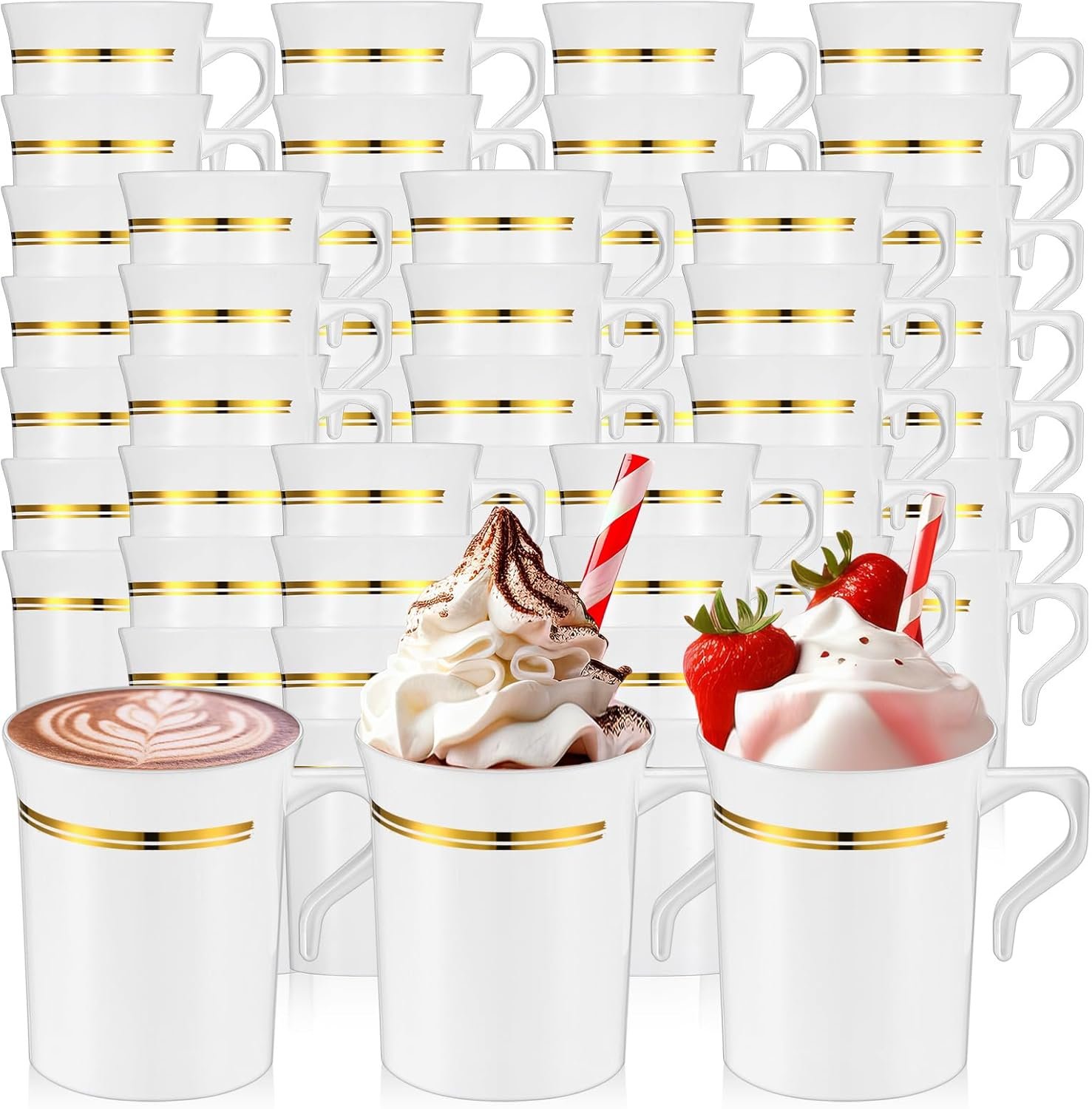 Saját Márkás Füles Peremes Műanyag Kávébögrék 48 db 8 oz Egyedi Logóval Egyszer Használatos Teáscsészék Espresszóhoz Esküvőre Fehér Arany Gyártó