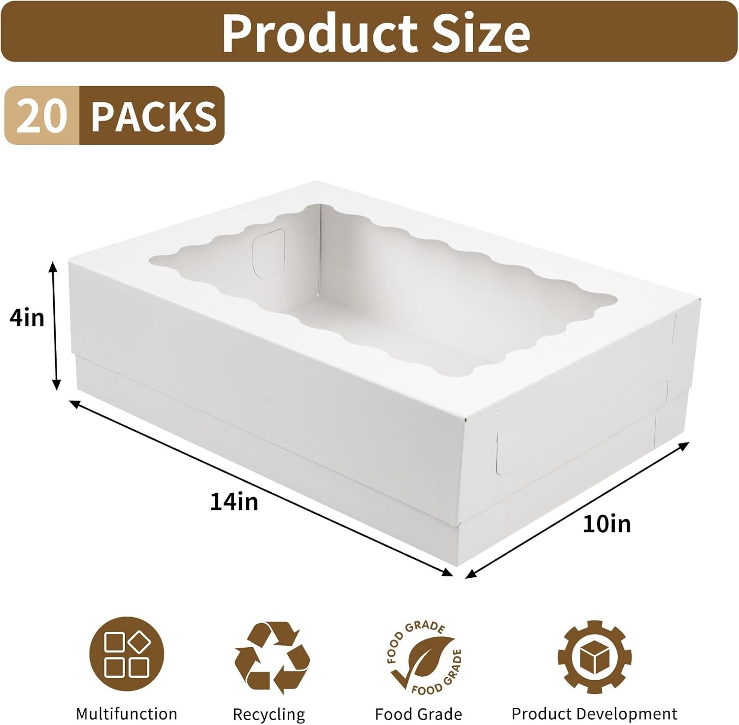 Saját márkás 20 db 14x10x4 hüvelykes fehér ablakos negyedlapos tortadobozok egyedi logóval torta sütemény donut cupcake pite csomagoláshoz gyártótól