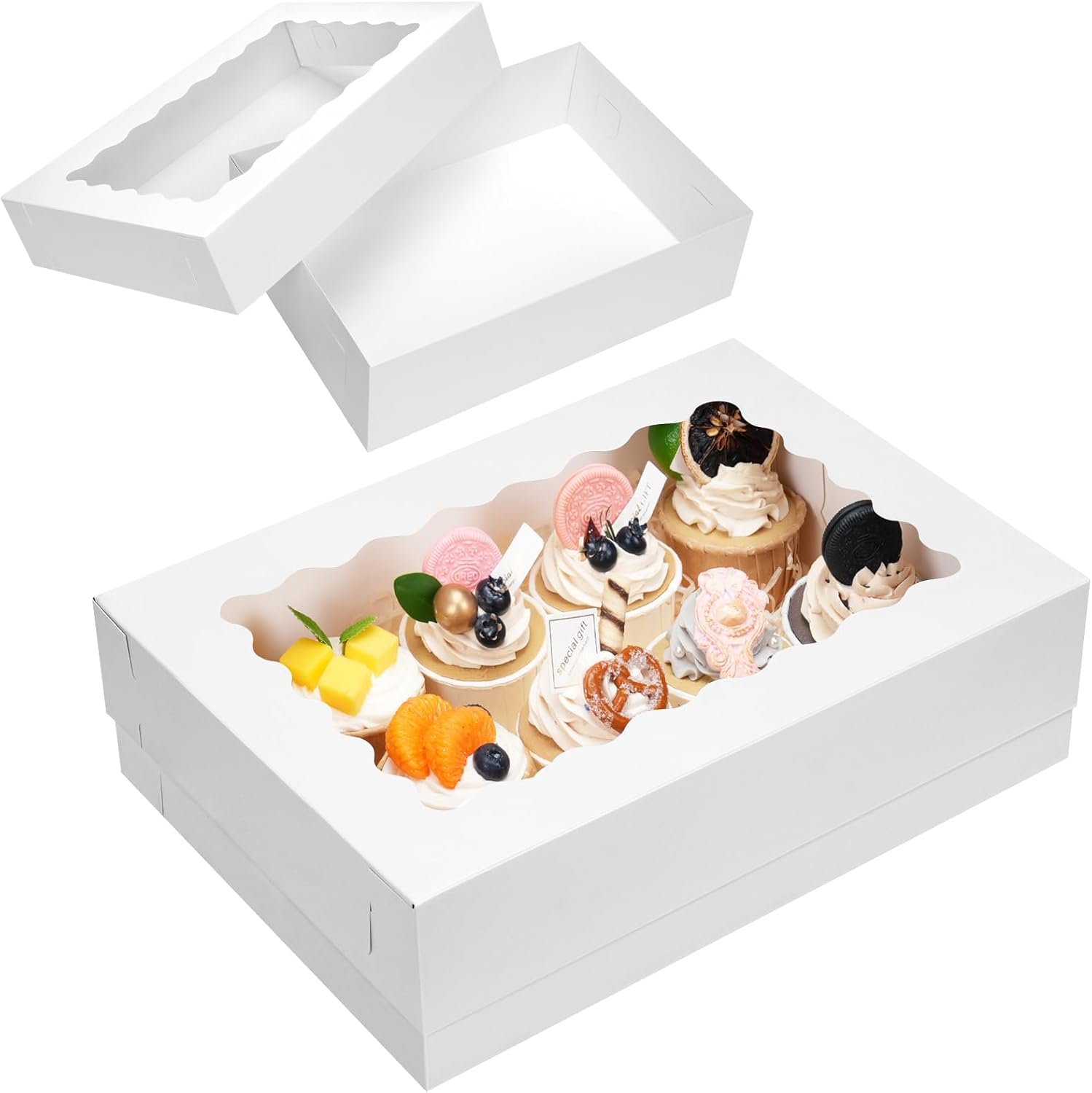 Saját márkás 20 db 14x10x4 hüvelykes fehér ablakos negyedlapos tortadobozok egyedi logóval torta sütemény donut cupcake pite csomagoláshoz gyártótól