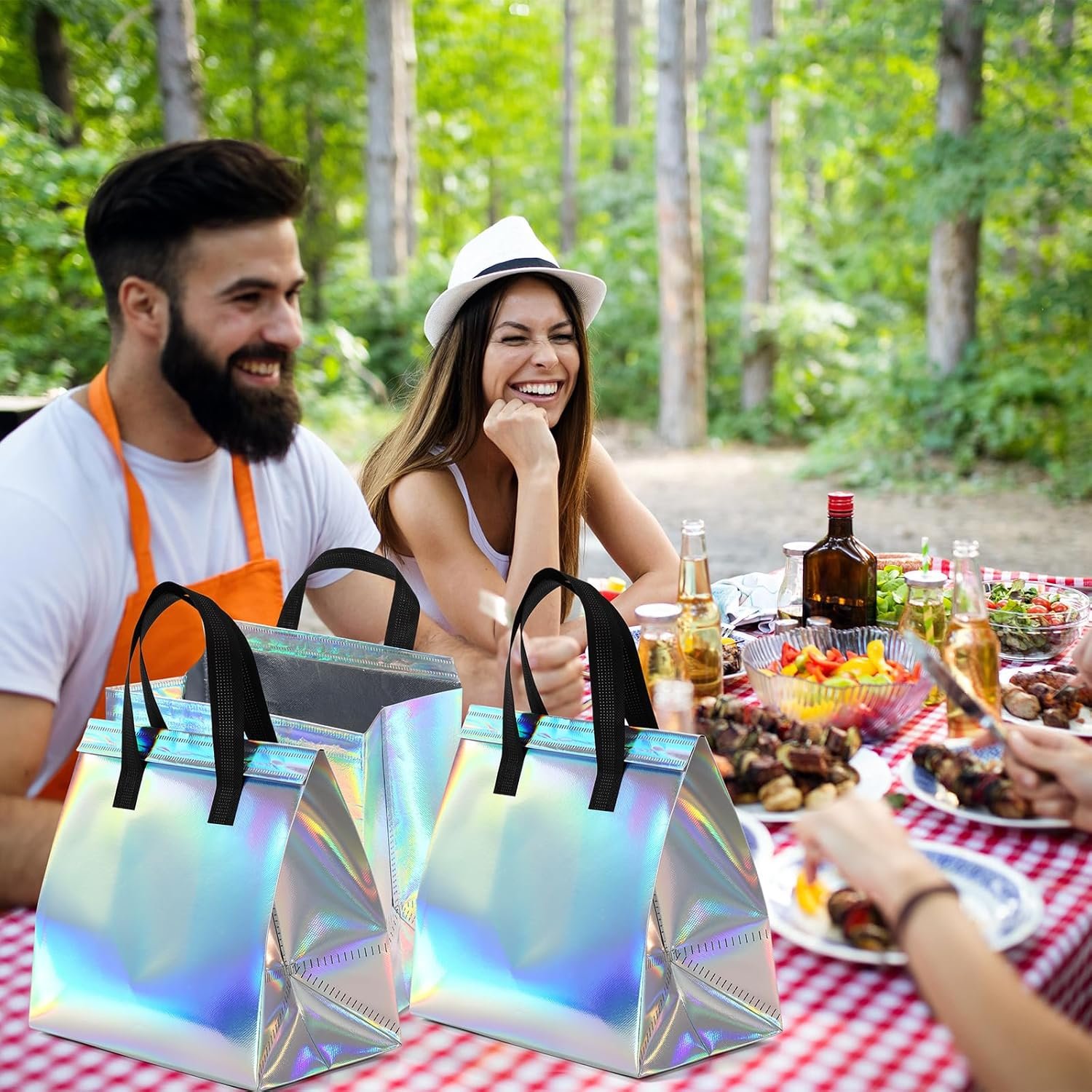 Saját Márkás 100 db Holografikus Hőszigetelő Elviteles Táskák Egyedi Logóval Ételkiszállításra Meleg Hideg Ételek Kávé Tej Tenger Gyümölcsei Pizza Élelmiszer Catering Éttermeknek Gyártótól