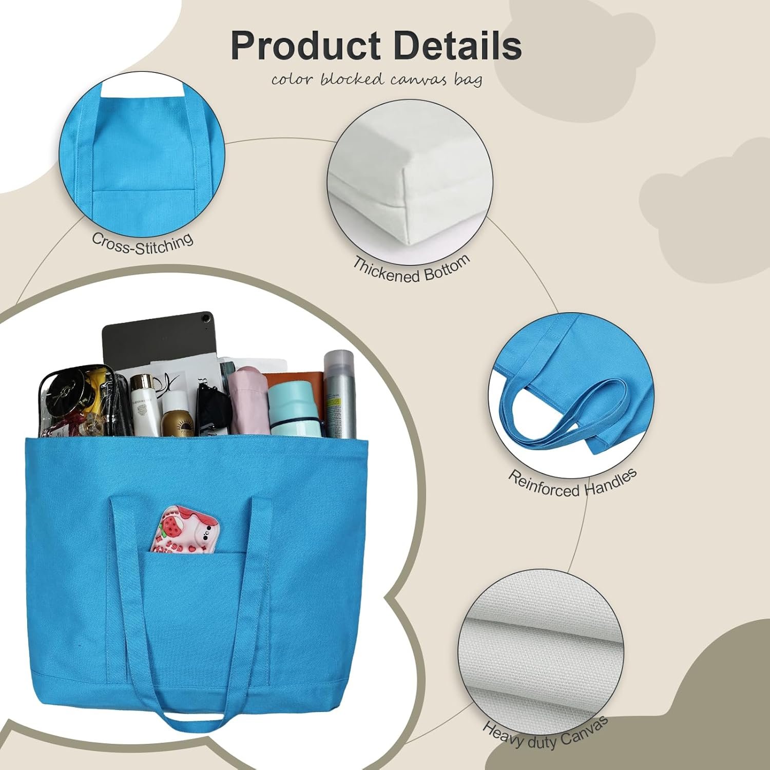 Saját Márkás Vászon Bevásárlótáska Külső Zsebbel Nagy Patchwork Unisex Egyedi Logóval Vásárláshoz Utazáshoz Kempinghez Strandra Gyártó