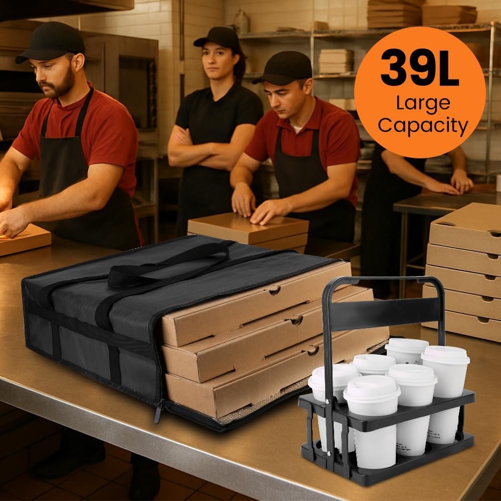 Egyedi logós hőszigetelt pizza szállítási táska műanyag hordozható ital tartóval 20
