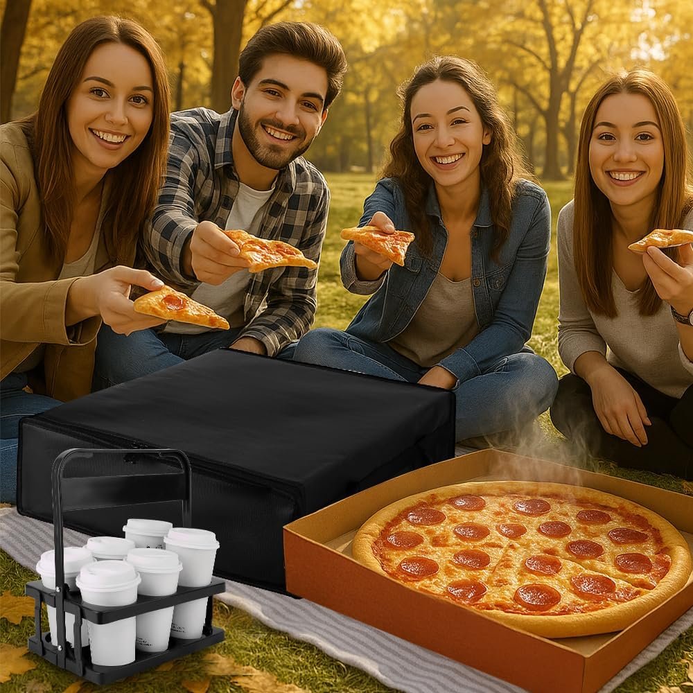 Egyedi logós hőszigetelt pizza szállítási táska műanyag hordozható ital tartóval 20