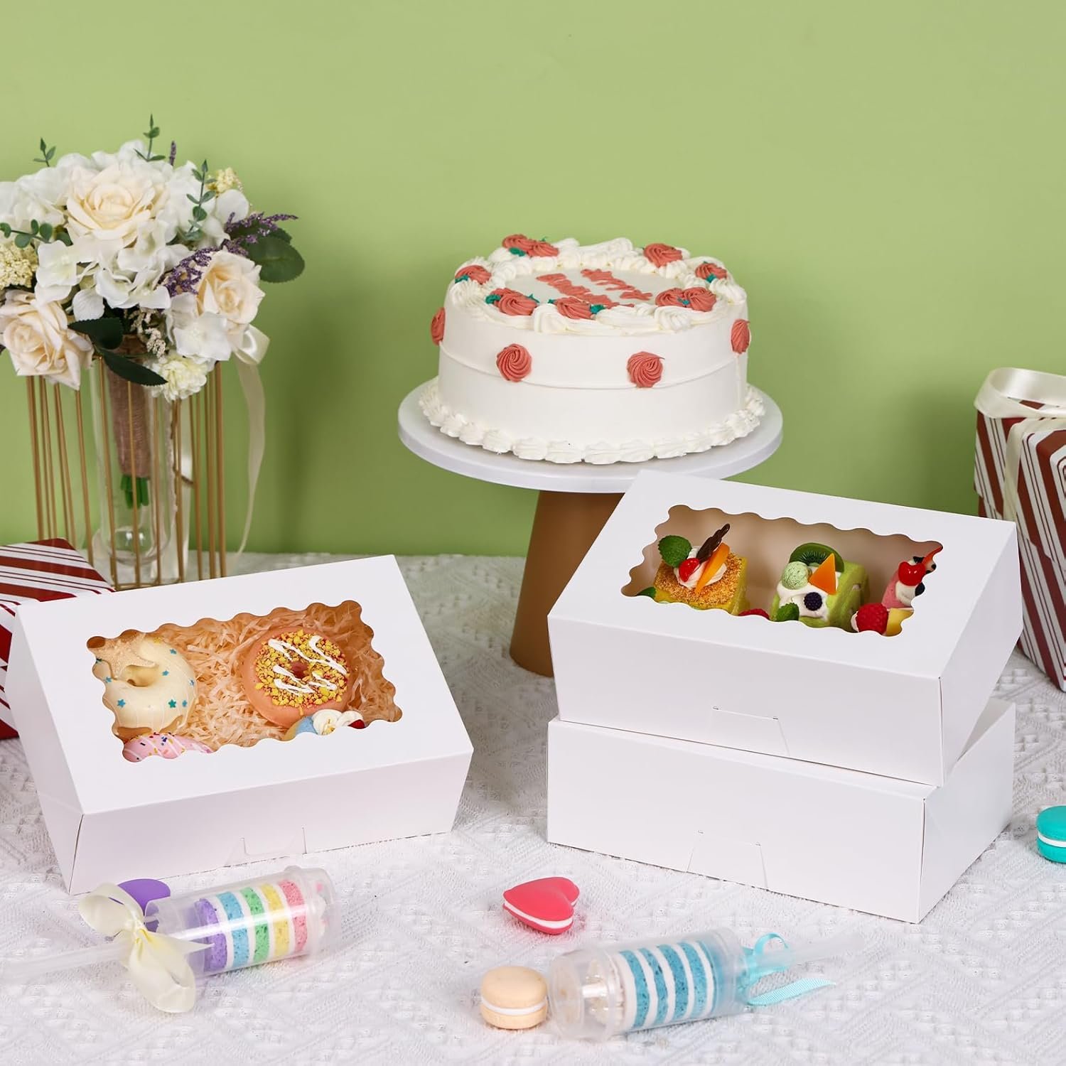 Saját Márkás Ablakos Fehér Süteménydoboz Egyedi Logóval 28 db 23x15x8 cm Desszert Tartó Sütemények Csokoládé Eper Húsvéti Édesség Muffin Donut Beszállító