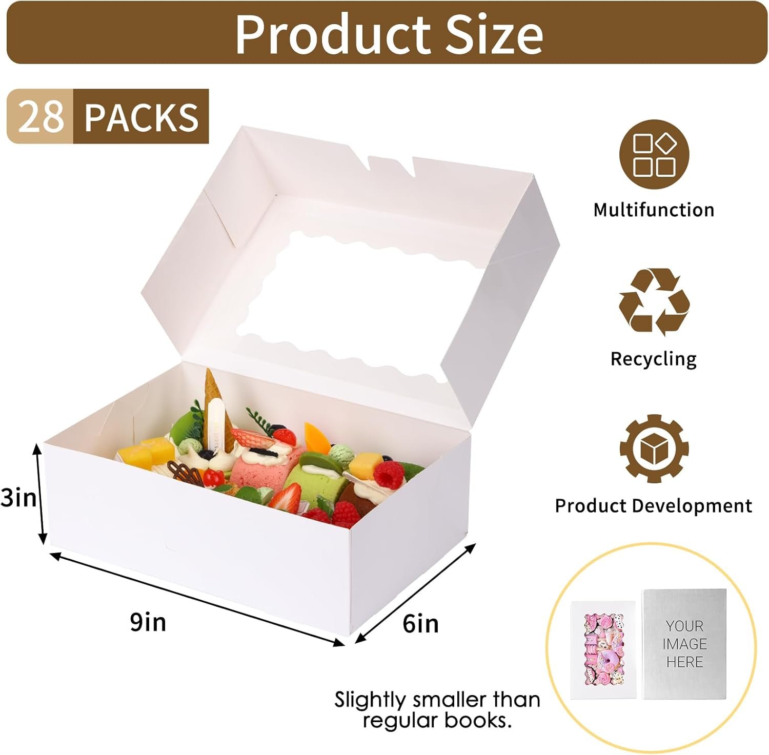 Saját Márkás Ablakos Fehér Süteménydoboz Egyedi Logóval 28 db 23x15x8 cm Desszert Tartó Sütemények Csokoládé Eper Húsvéti Édesség Muffin Donut Beszállító