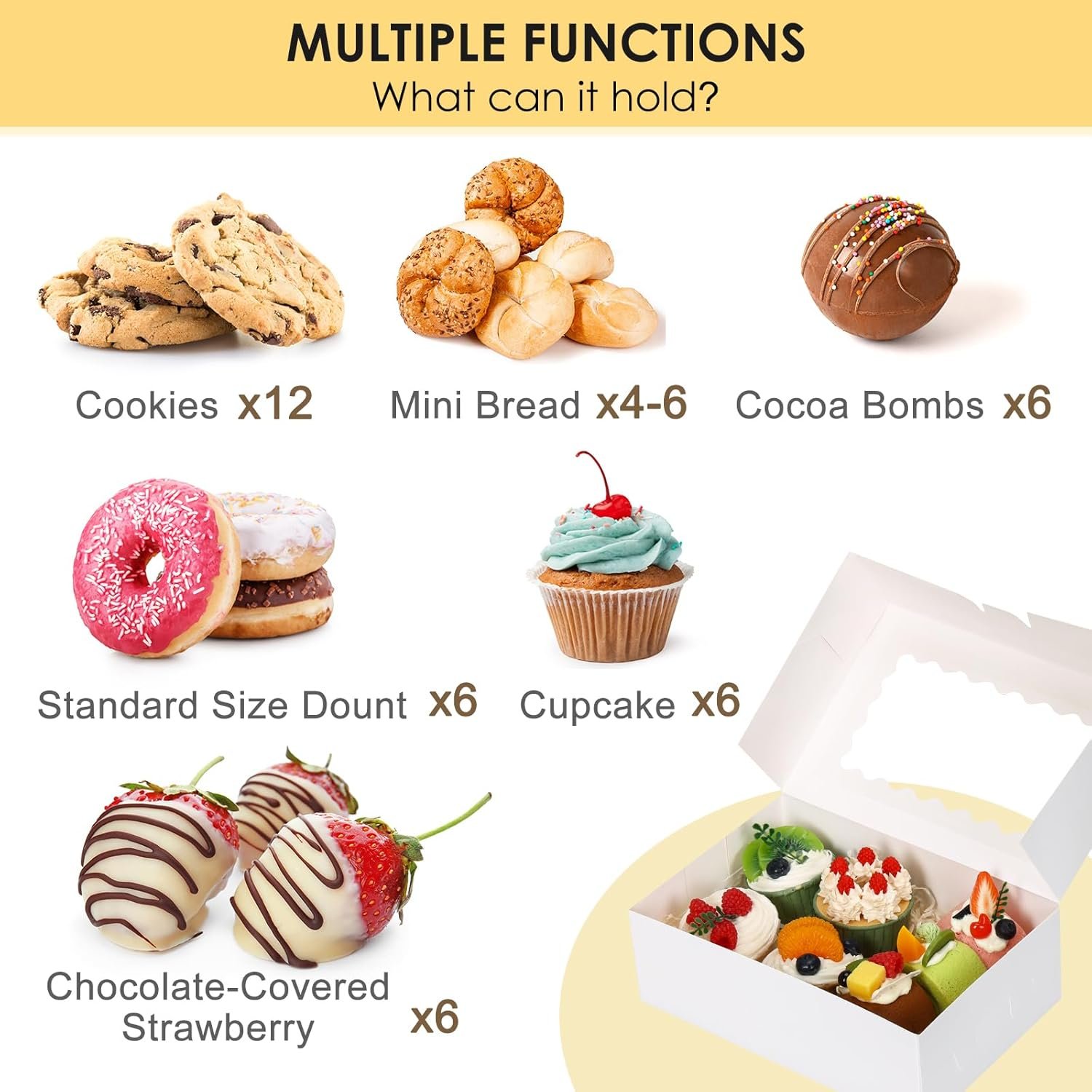 Saját Márkás Ablakos Fehér Süteménydoboz Egyedi Logóval 28 db 23x15x8 cm Desszert Tartó Sütemények Csokoládé Eper Húsvéti Édesség Muffin Donut Beszállító