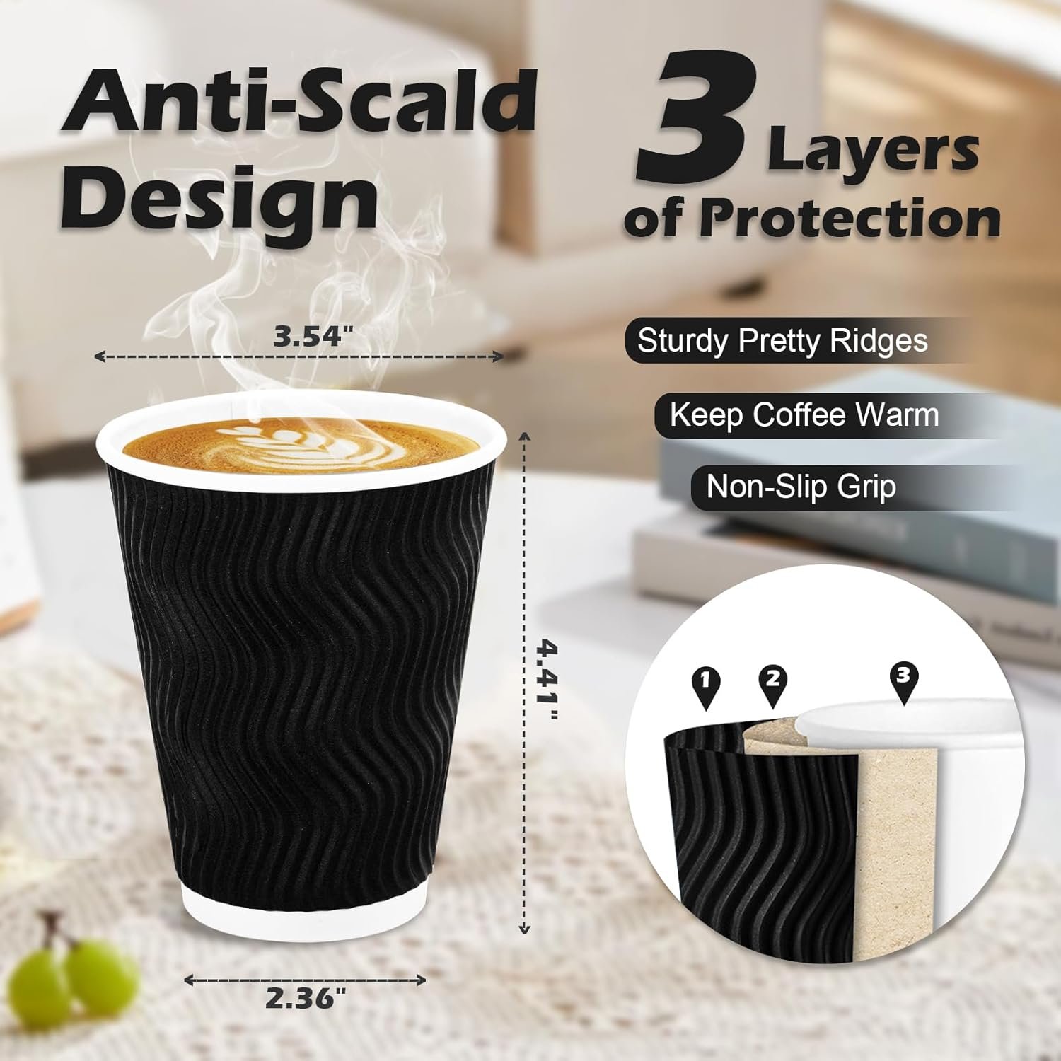 Saját Márkás Hullámfalú Fekete Kávéspoharak 12 oz 50 Db Egyedi Logóval Hőszigetelt Meleg Italos Gyártótól Saját Márkás Hullámfalú Fekete Kávéspoharak 12 oz 50 Db Egyedi Logóval Hőszigetelt Meleg Italos Gyártótól