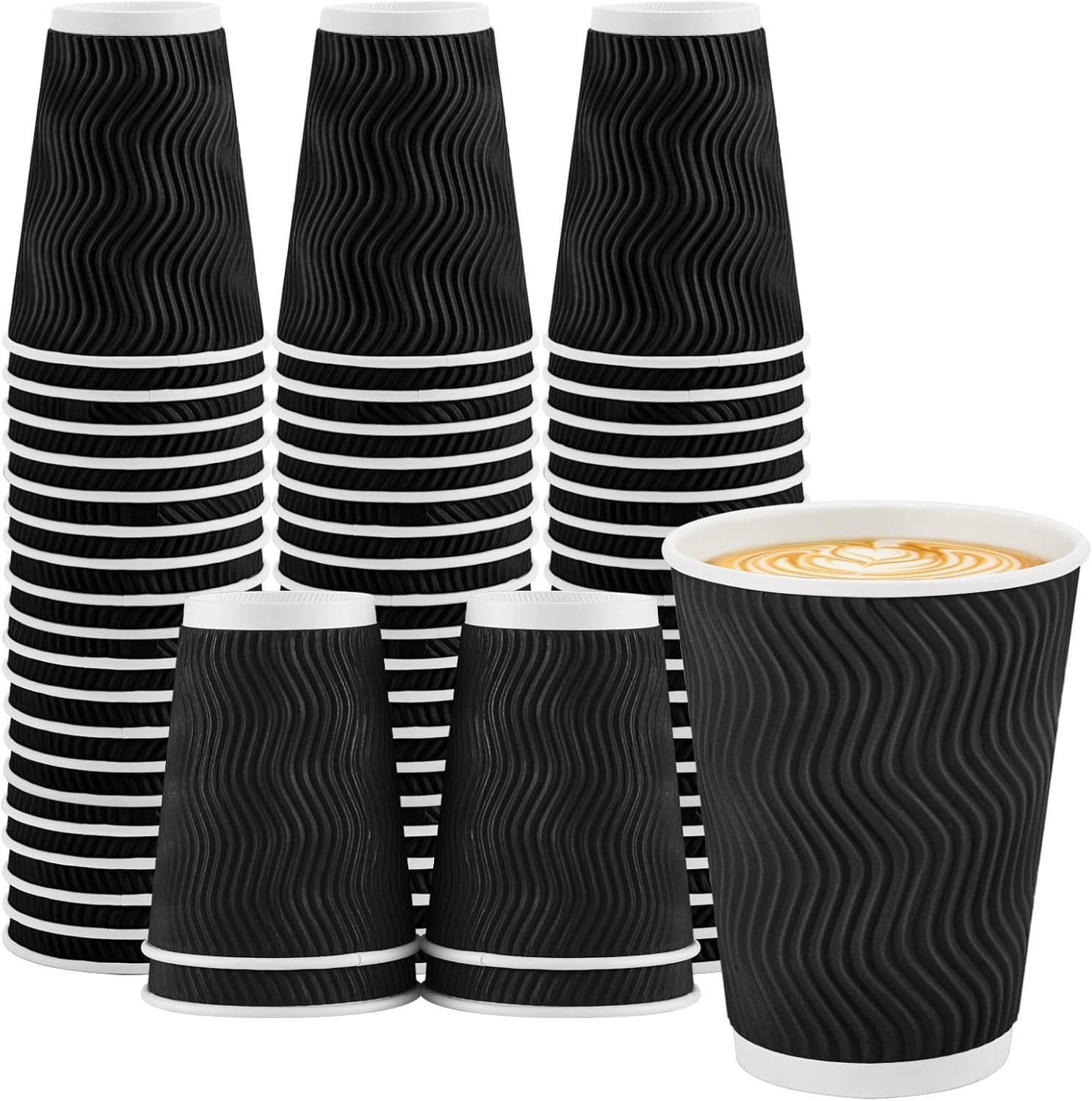 Saját Márkás Hullámfalú Fekete Kávéspoharak 12 oz 50 Db Egyedi Logóval Hőszigetelt Meleg Italos Gyártótól