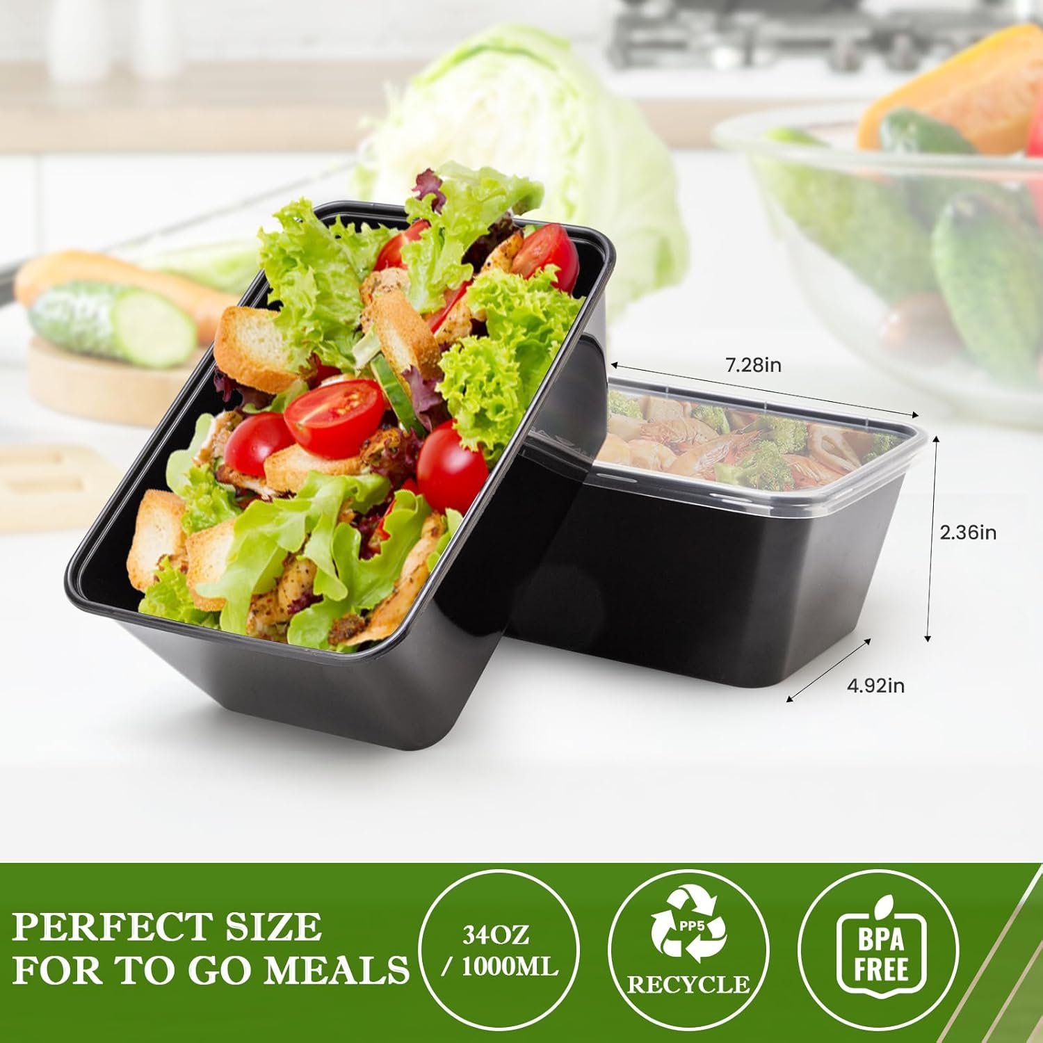 Saját Márkás Étel Előkészítő Dobozok 50Db Egyedi Logóval 34oz/1000ml BPA Mentes Rakható Tárolók Mikró Mélyhűtő Biztonságos Gyártótól