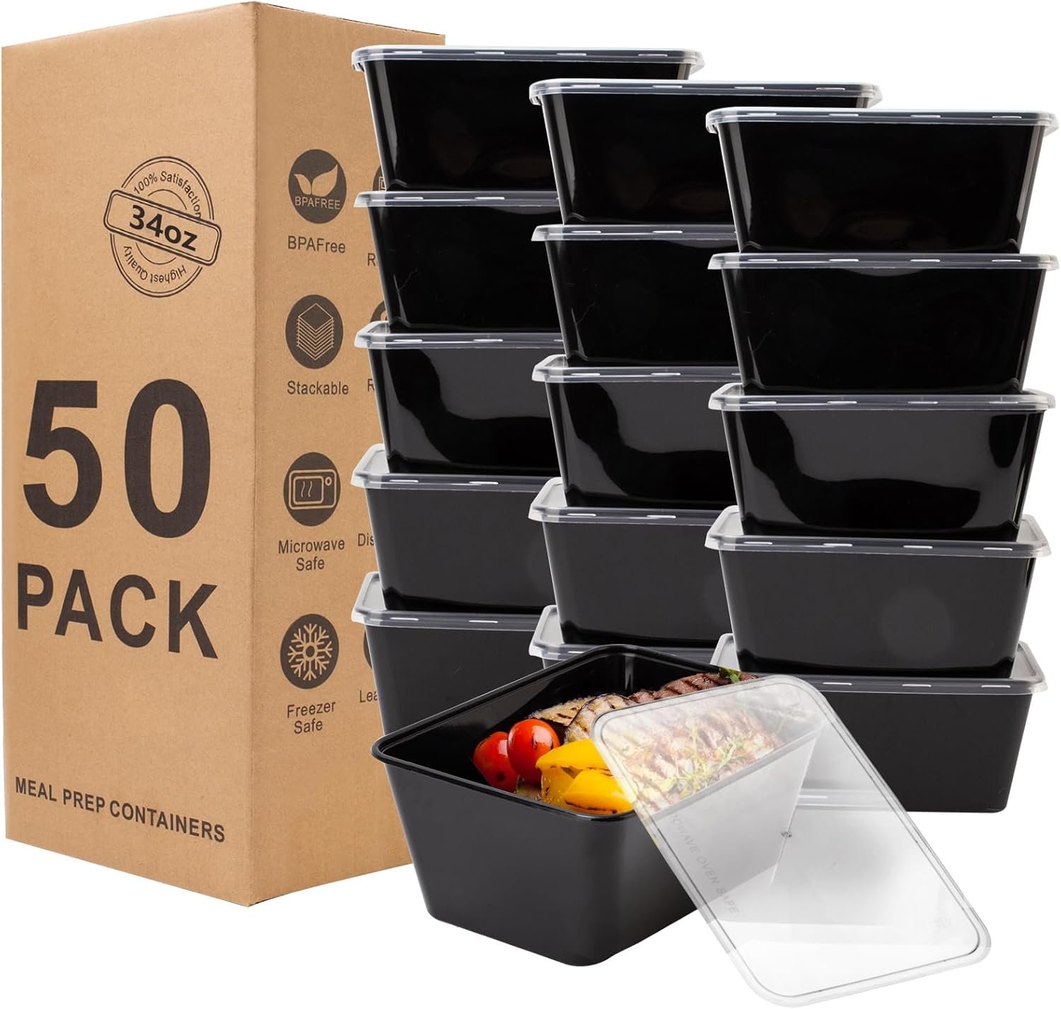 Saját Márkás Étel Előkészítő Dobozok 50Db Egyedi Logóval 34oz/1000ml BPA Mentes Rakható Tárolók Mikró Mélyhűtő Biztonságos Gyártótól