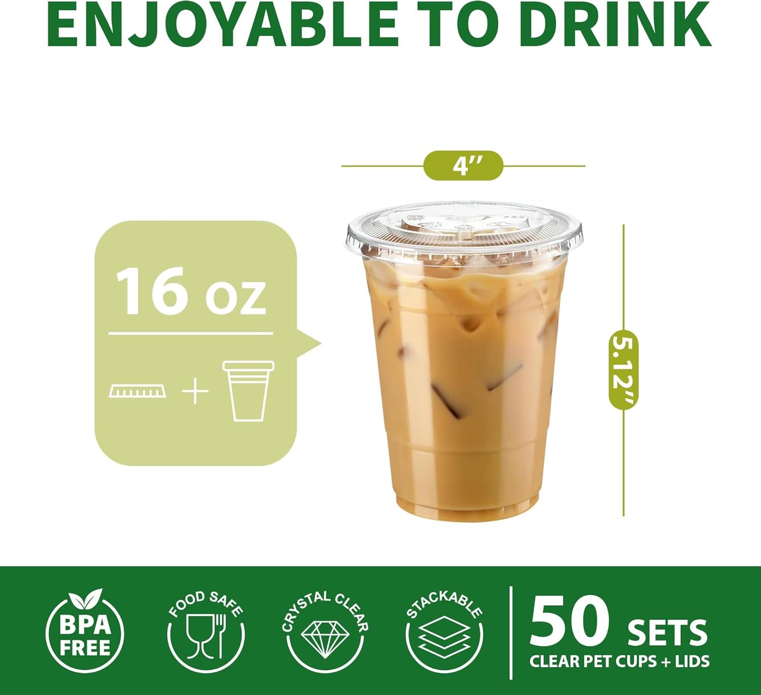 Egyedi logós lapos fedeles átlátszó PET poharak 16oz 50 szett (100 db) saját márkás kristály party poharak jeges kávéhoz smoothie-hoz milkshake-hez gyümölcsléhez desszerthez elvitelre és hideg italokhoz megbízható gyártótól
