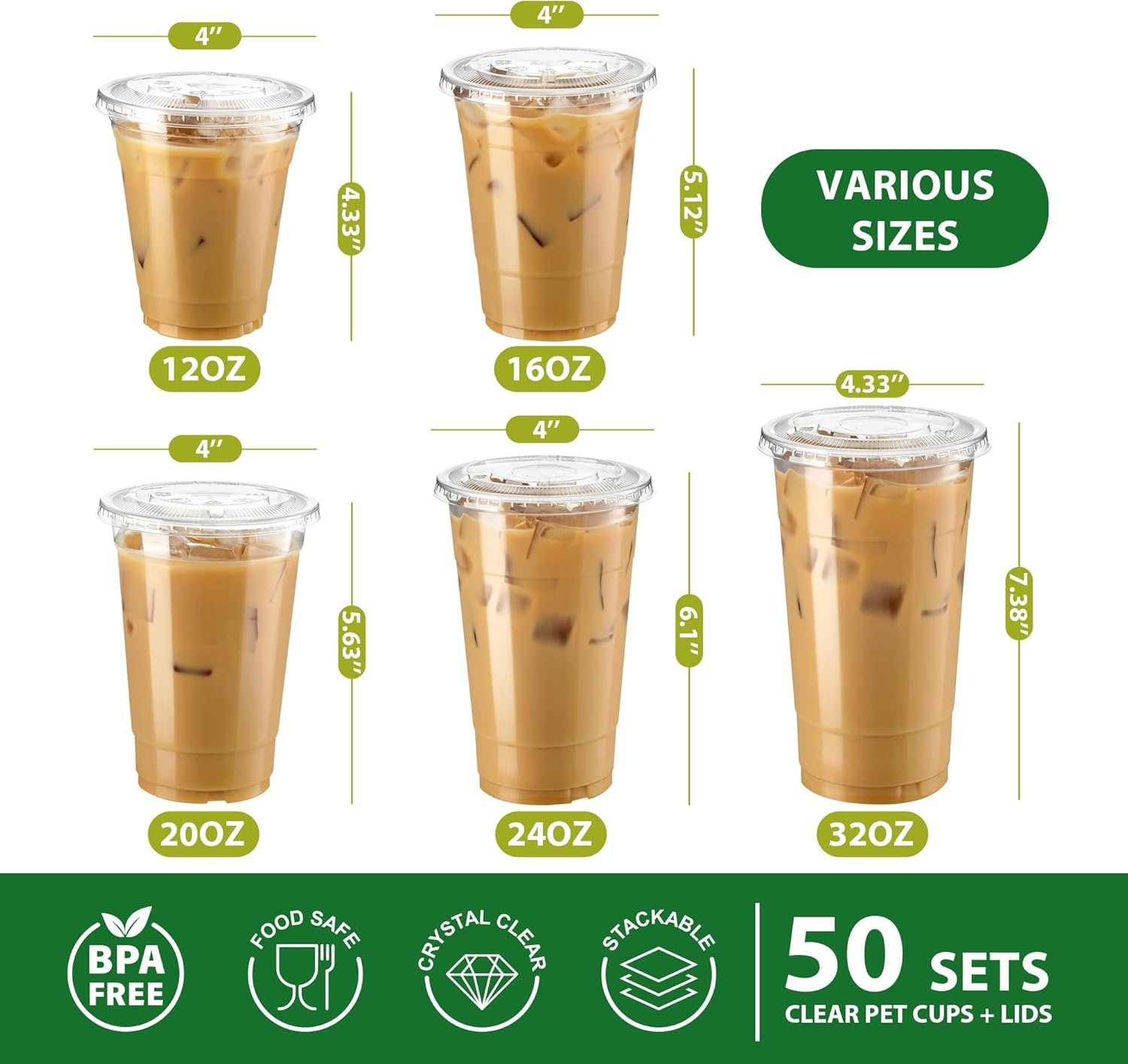 Egyedi logós lapos fedeles átlátszó PET poharak 16oz 50 szett (100 db) saját márkás kristály party poharak jeges kávéhoz smoothie-hoz milkshake-hez gyümölcsléhez desszerthez elvitelre és hideg italokhoz megbízható gyártótól