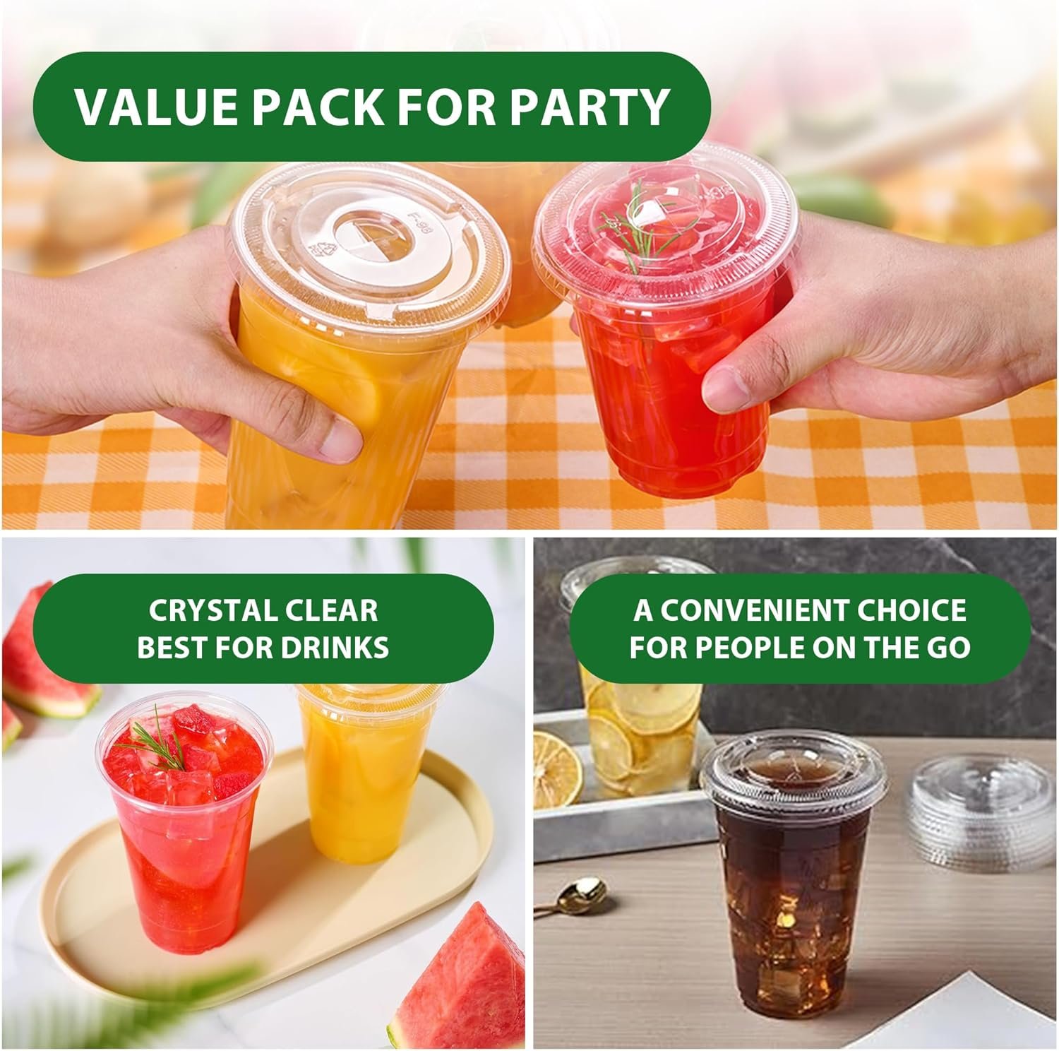 Egyedi logós lapos fedeles átlátszó PET poharak 16oz 50 szett (100 db) saját márkás kristály party poharak jeges kávéhoz smoothie-hoz milkshake-hez gyümölcsléhez desszerthez elvitelre és hideg italokhoz megbízható gyártótól