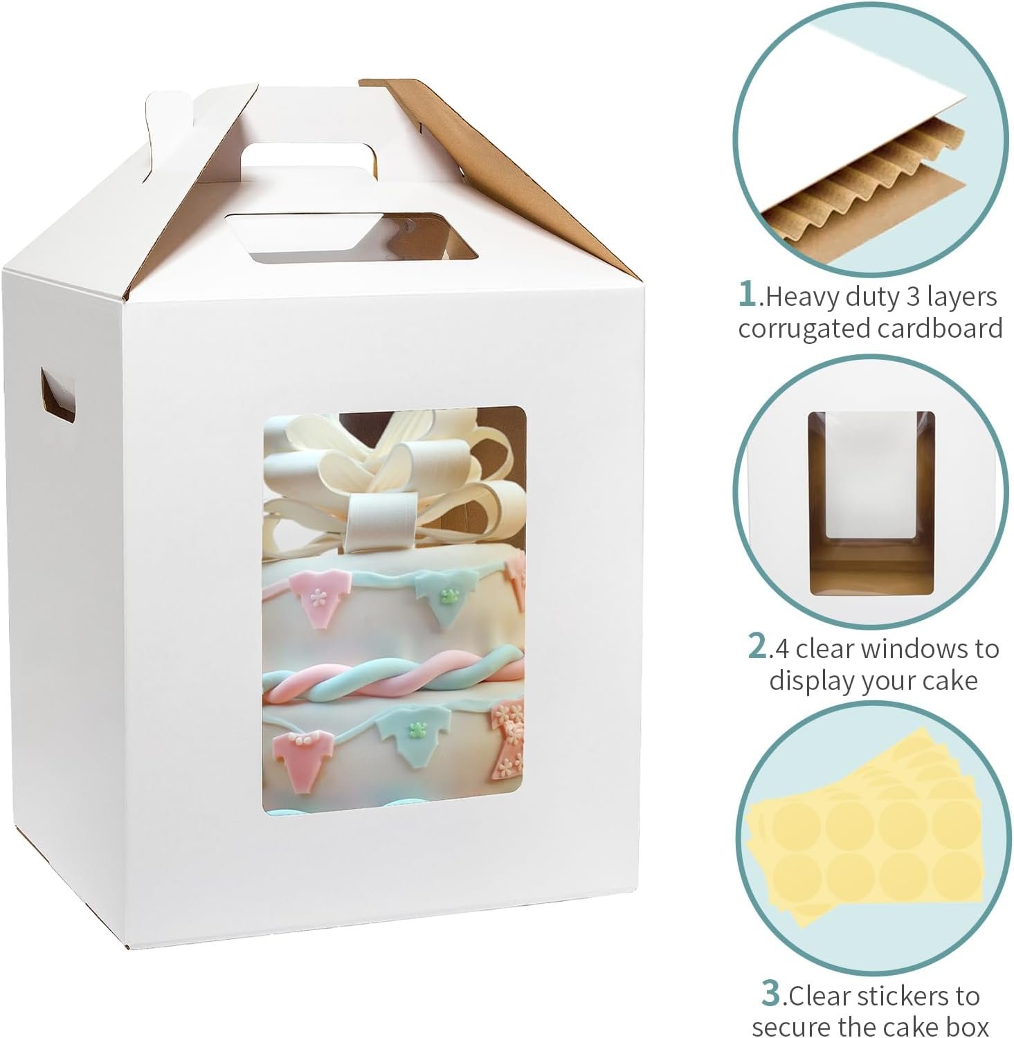 Saját Márkás 3 db 12x12x14 hüvelykes magas tortadoboz réteges tortákhoz gyártótól ablakos fogantyús eldobható pékségi szállítási konténer esküvőre születésnapra partira egyedi logóval