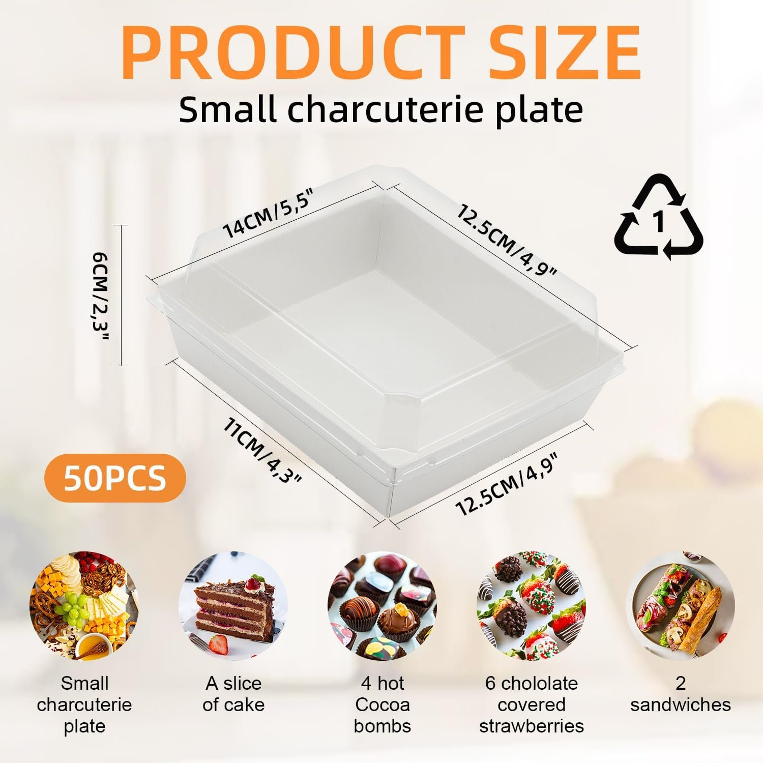 Egyedi Logó átlátszó tetős charcuterie dobozok 5,32 x 4,92 x 2,36 hüvelyk négyzet alakú eldobható papír desszertdobozok beszállító saját márkás ételtárolók szendvics keksz sushi