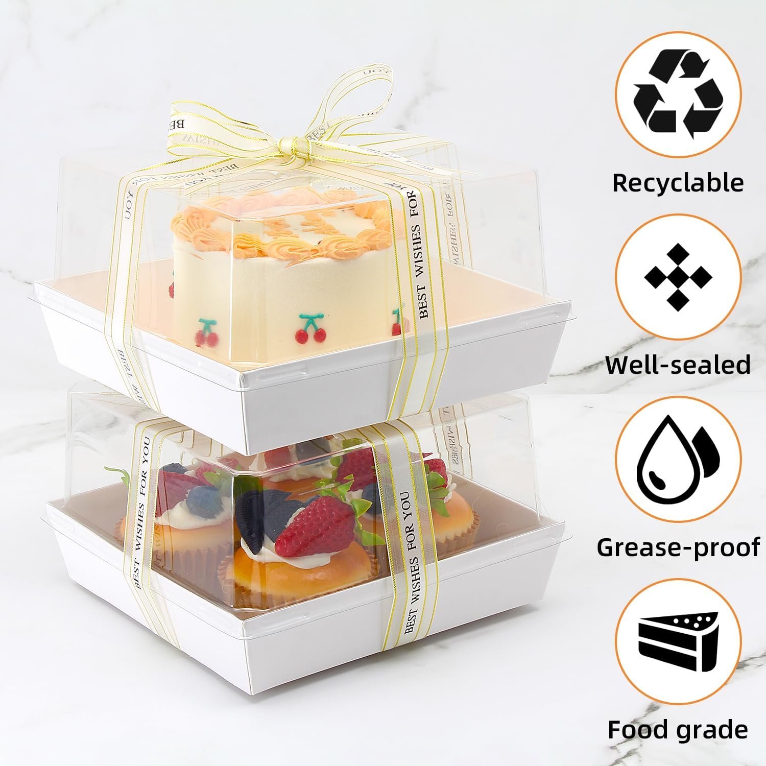Saját Márkás 7 x 7 x 4 hüvelykes fehér papír charcuterie dobozok átlátszó tetővel Egyedi Logóval 25 csomag nagy átlátszó torta dobozok 4-6 hüvelykes tortához eldobható pékségi ételtárolók cupcakes pite keksz kakaóbomba Gyártótól