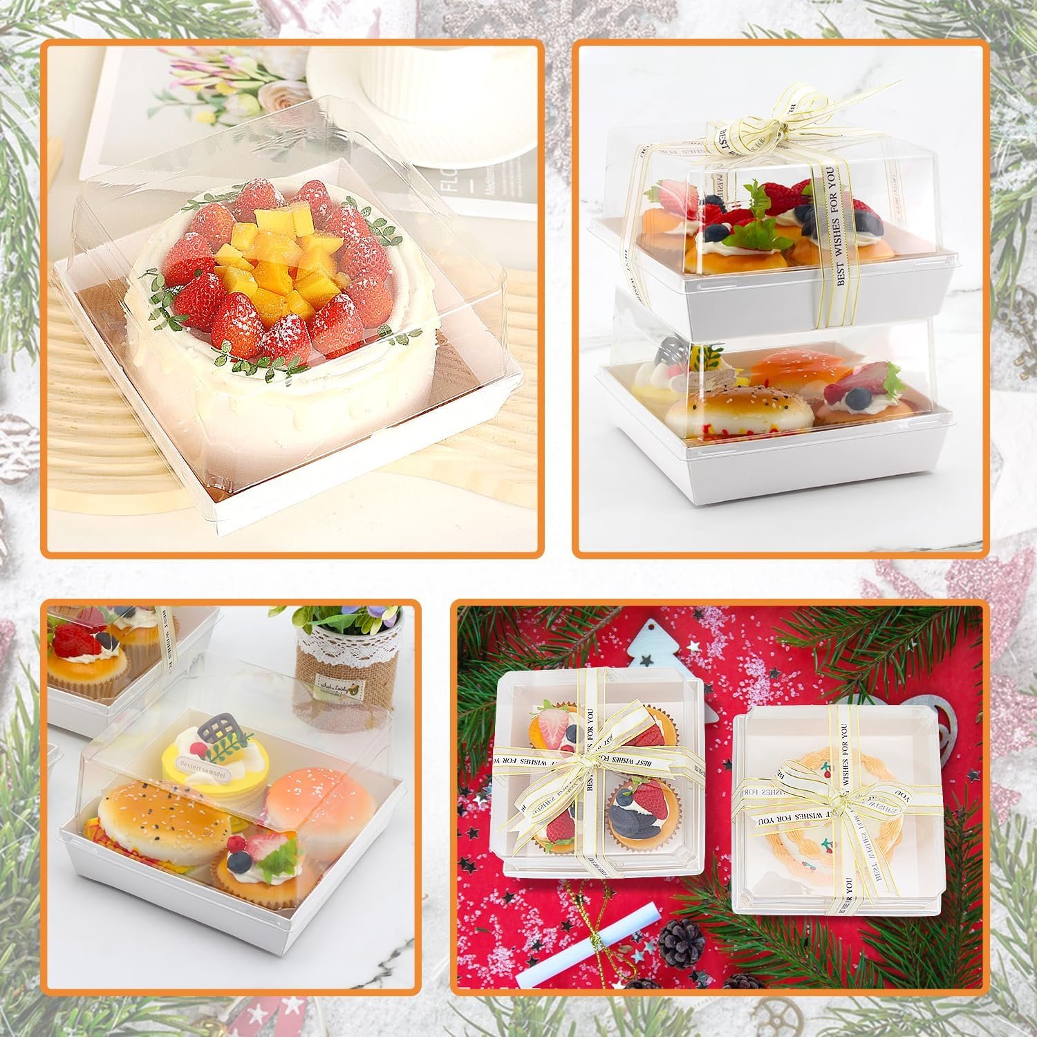 Saját Márkás 7 x 7 x 4 hüvelykes fehér papír charcuterie dobozok átlátszó tetővel Egyedi Logóval 25 csomag nagy átlátszó torta dobozok 4-6 hüvelykes tortához eldobható pékségi ételtárolók cupcakes pite keksz kakaóbomba Gyártótól