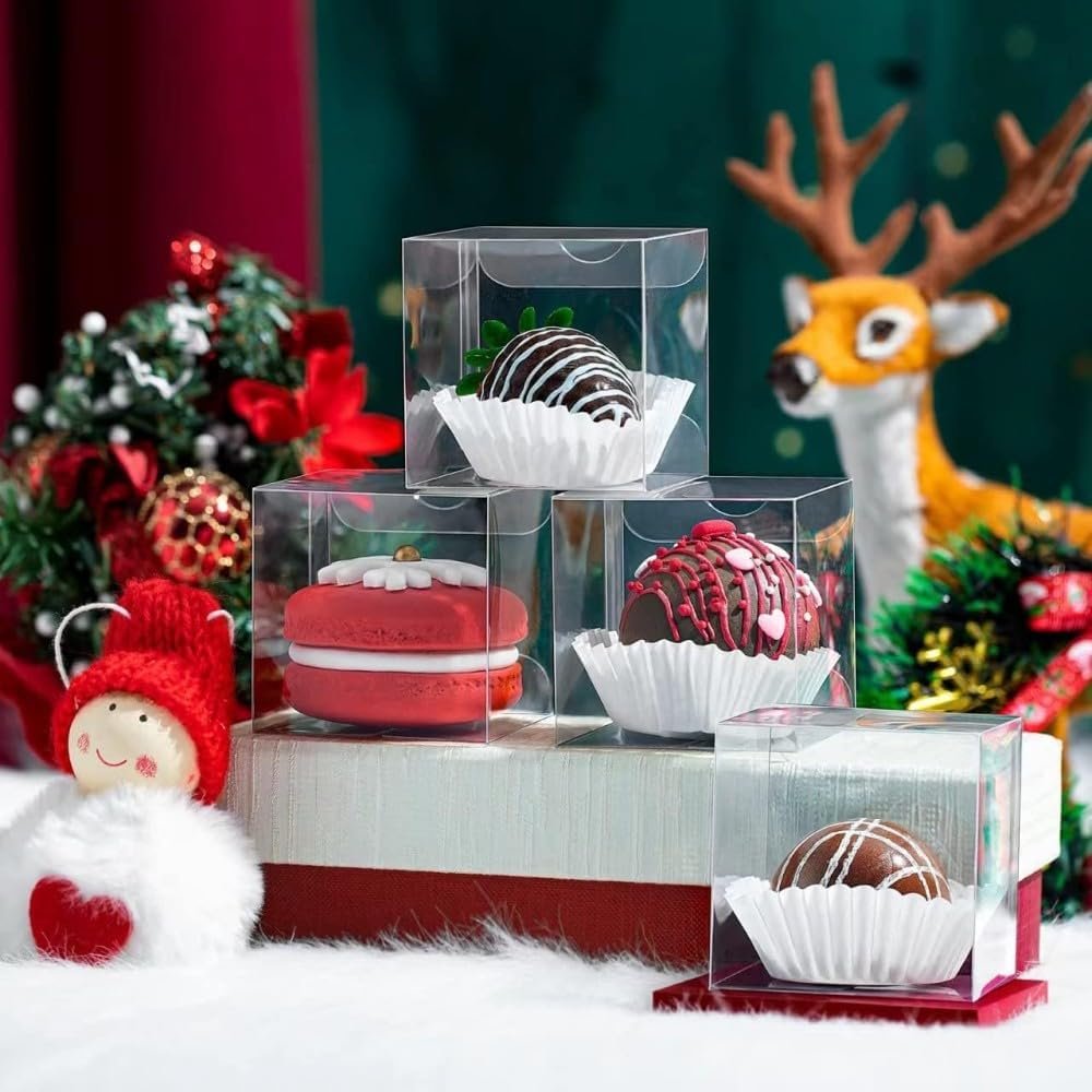 Saját Márkás Átlátszó Forró Csokoládé Bomba Dobozok 50 db Egyedi Logóval (3x3x3 hüvelyk) Kis Ajándékdobozok Cupcake Cukorka Születésnap Esküvő Parti Favorhoz Gyártótól