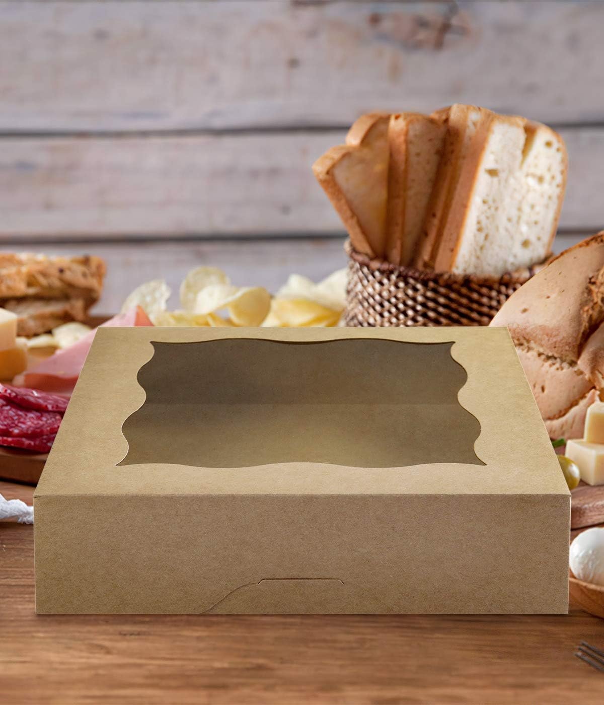 Egyedi Logós 15 db-os 10x10x3 hüvelykes Barna PVC Ablakos Nagy Kraft Papír Pékdobozok Saját Márkás Torta Keksz Számára Gyártótól