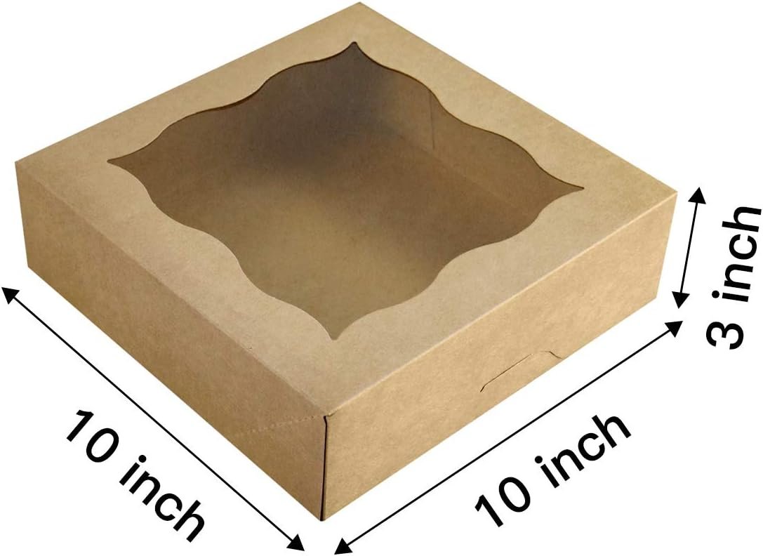 Egyedi Logós 15 db-os 10x10x3 hüvelykes Barna PVC Ablakos Nagy Kraft Papír Pékdobozok Saját Márkás Torta Keksz Számára Gyártótól