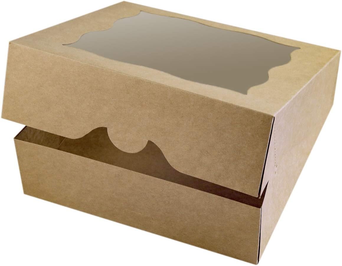 Egyedi Logós 15 db-os 10x10x3 hüvelykes Barna PVC Ablakos Nagy Kraft Papír Pékdobozok Saját Márkás Torta Keksz Számára Gyártótól