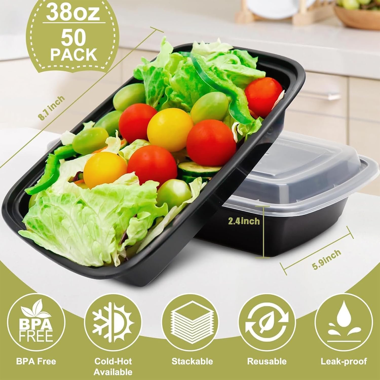 Saját Márkás 38oz Étel Előkészítő Konténerek Egyedi Logóval 50 Db Műanyag Fedeles Elviteles Dobozok BPA-Mentes Mikró/Mosogatógép/Fagyasztó Biztonságos Gyár