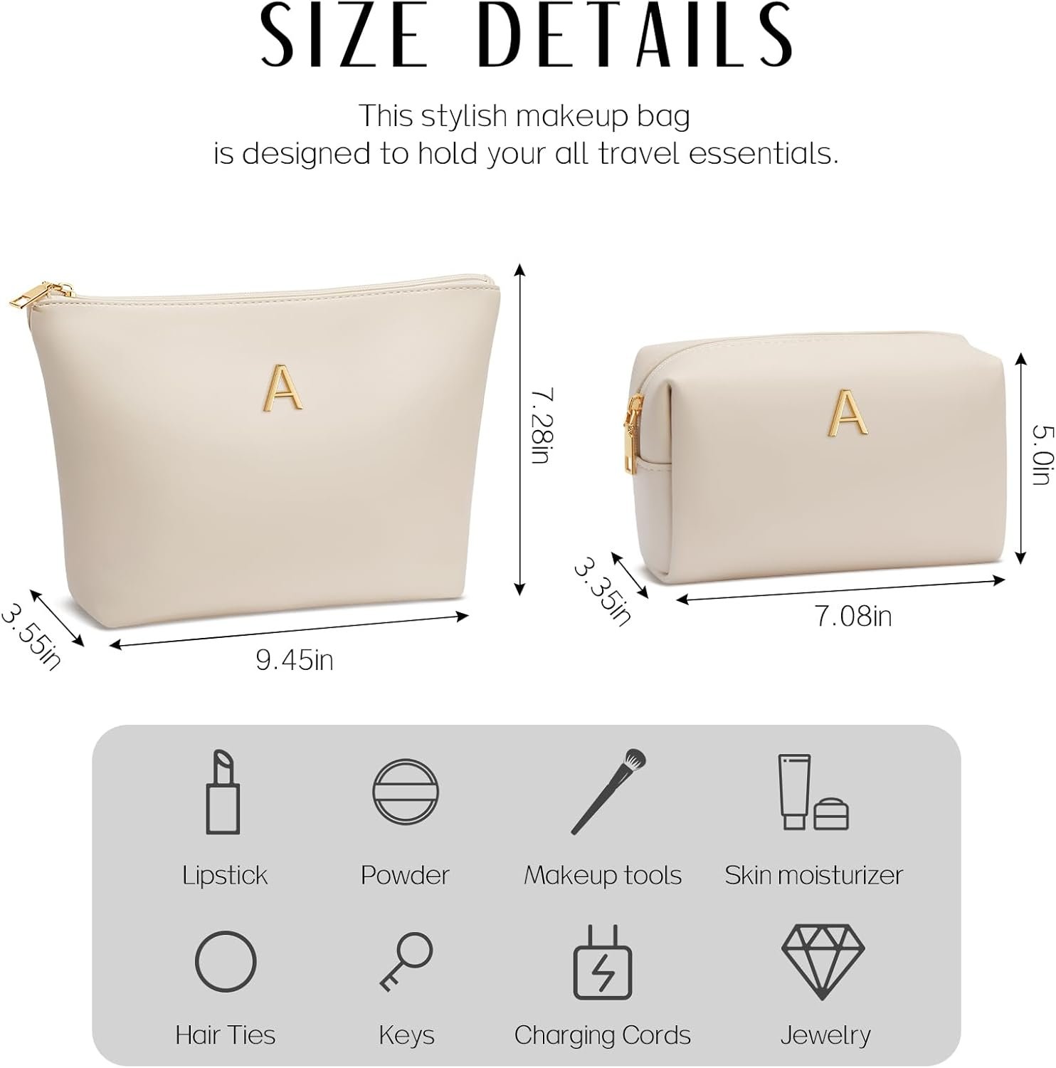 Saját Márkás Egyedi Logós Inicialos Sminktáska Húsvéti Ajándék Nőknek Barátnőnek Tinilányoknak Kozmetikai Utazós Neszesszer Gyártótól (Beige,A)