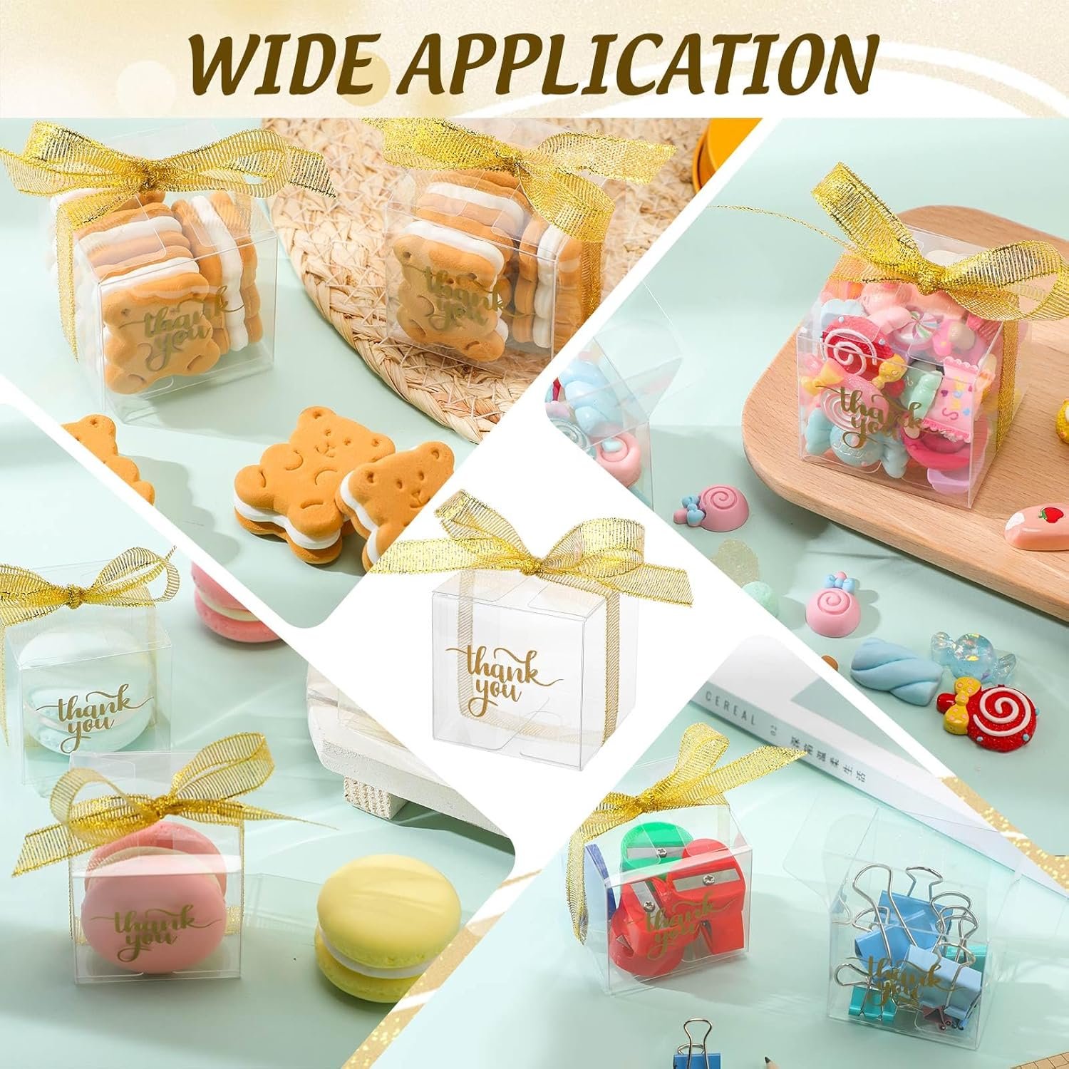 Saját Márkás 200 db átlátszó műanyag 5x5x5 cm köszönő doboz fedél szalag egyedi logó cukorka macaron desszert cupcake parti favor ajándék kiegészítők gyártó