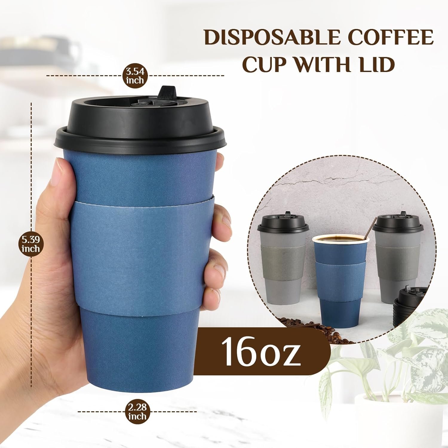 Saját Márkás 100 db 16 oz eldobható papír kávéspoharak fedelekkel ujjvédőkkel és keverőpálcikákkal forró kávéhoz vízhez gyümölcsléhez egyedi logóval kék-szürke kávézók iskolák irodák üzletek számára megbízható gyártótól