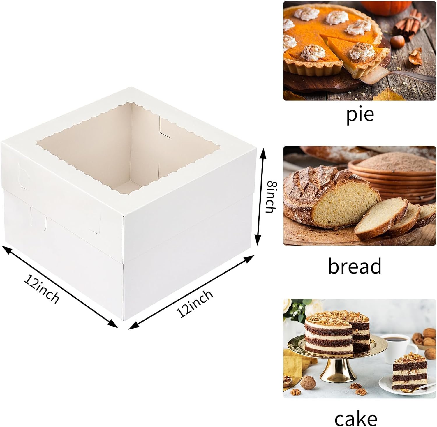 Saját Márkás 15 db 12x12x8 hüvelykes fehér ablakos tortadobozok egyedi logóval magas desszert kartondobozok gyártótól Saját Márkás 15 db 12x12x8 hüvelykes fehér ablakos tortadobozok egyedi logóval magas desszert kartondobozok gyártótól