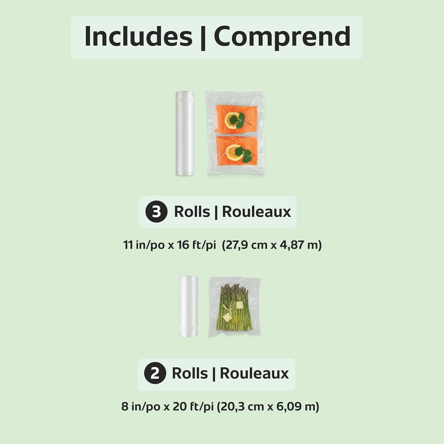Saját Márkás egyedi hosszúságú vákuumzáró tasak multipack Egyedi Logóval 5 db tekercs légmentes tárolásra és sous vide 8 (2 db) és 11 (3 db) Gyártótól