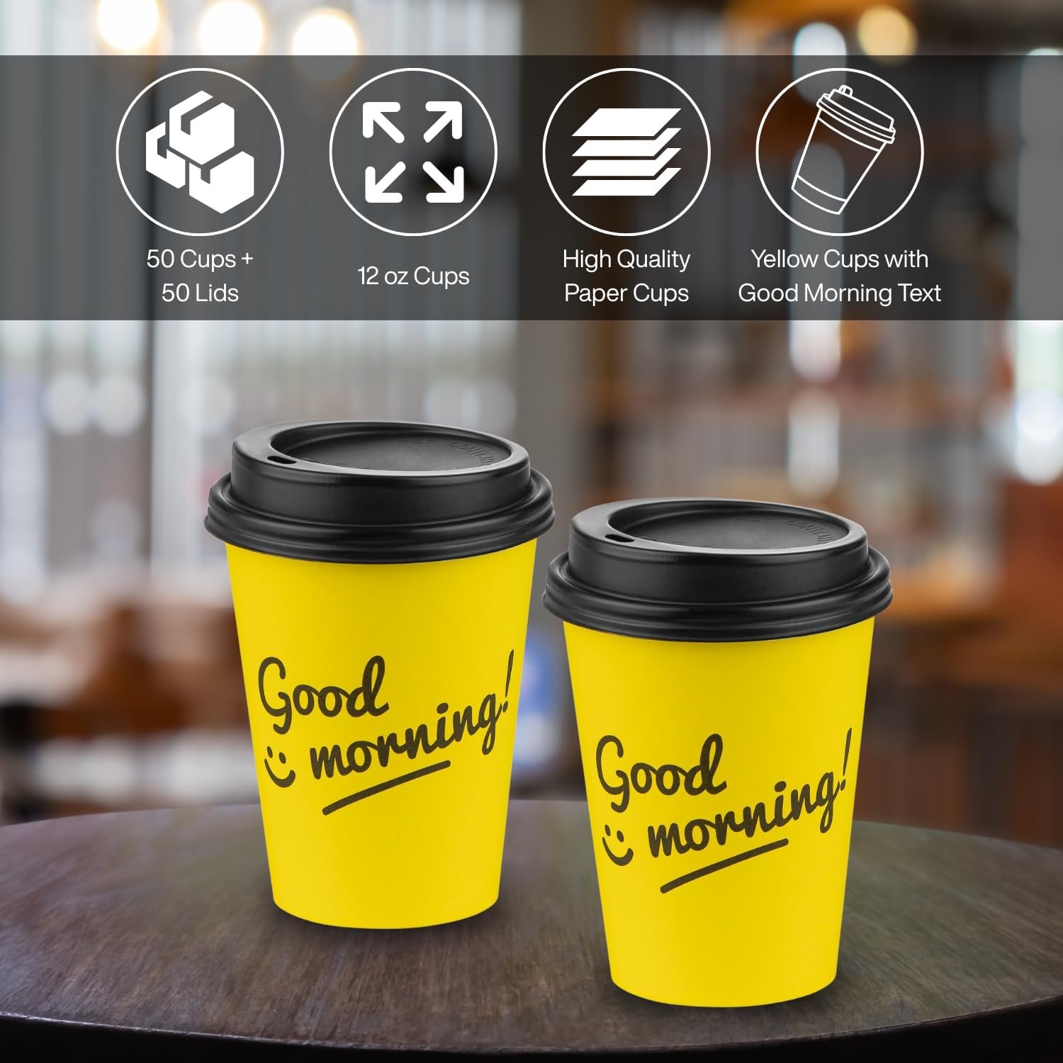Egyedi Logó eldobható kávéspoharak tetővel elvitelre papír poharak Saját Márkás Jó Reggelt Design 12 OZ 50 db kávé tea espresso kakaó Beszállító Egyedi Logó eldobható kávéspoharak tetővel elvitelre papír poharak Saját Márkás Jó Reggelt Design 12 OZ 50 db kávé tea espresso kakaó Beszállító