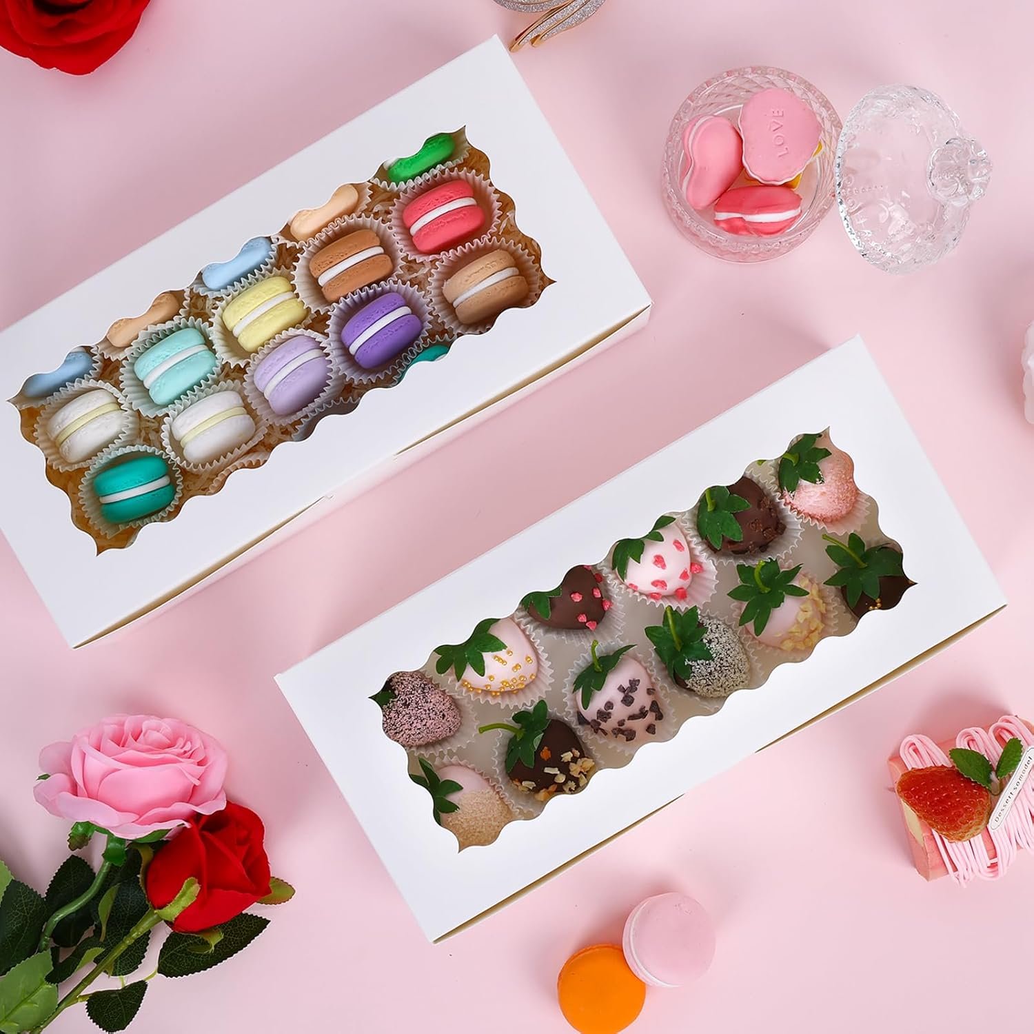 Saját Márkás 30 db 12x5,5x2,5 hüvelykes fehér ablakos süteménydoboz egyedi logóval keksz finomság csokoládé mázas eper donut péksüti cake pop gyártótól